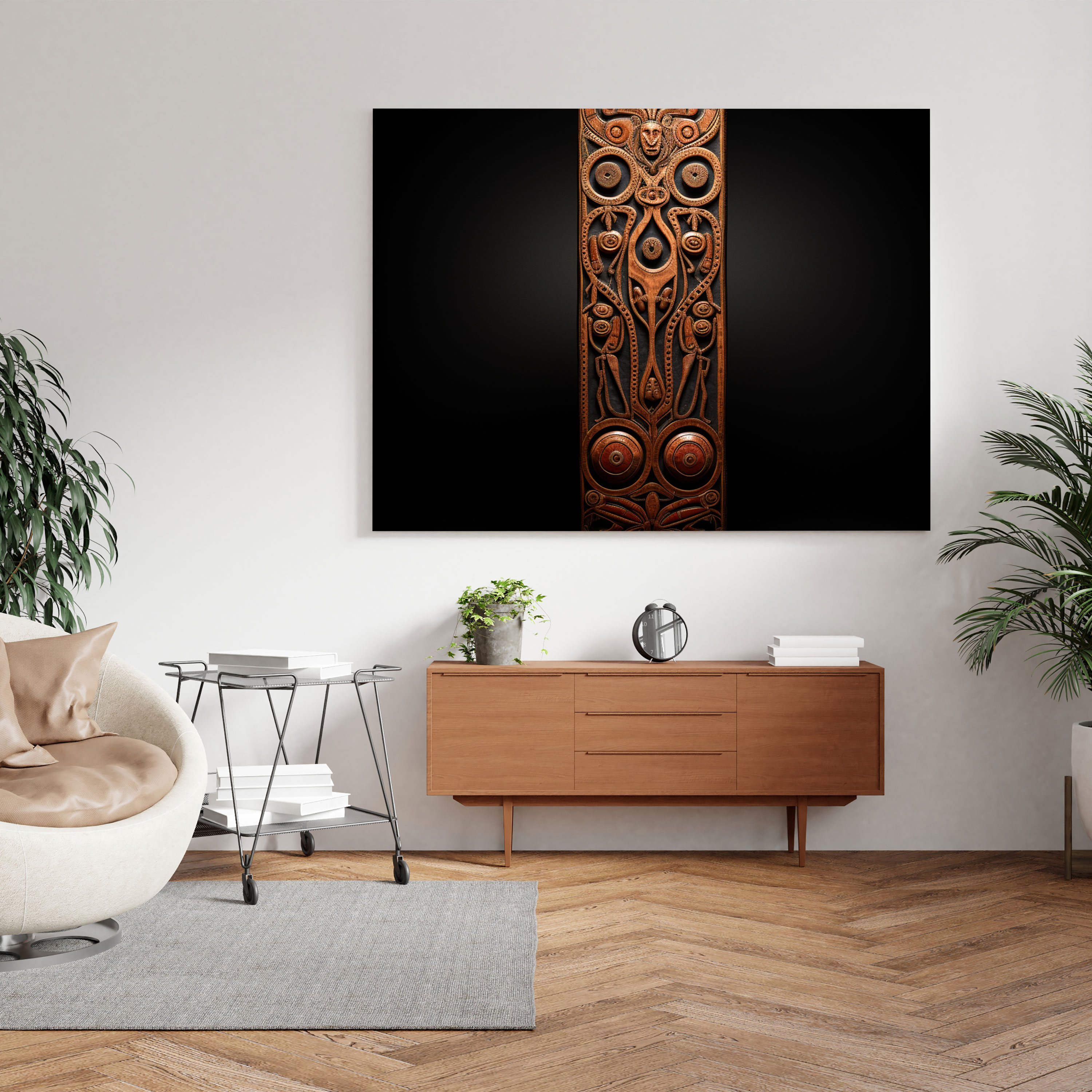 Traditional Aboriginal Woodcarving Canvas Print - Ancestral Spirits Wall Art - Aboriginal, Earthy Hues, Aboriginal, Wall Decoration