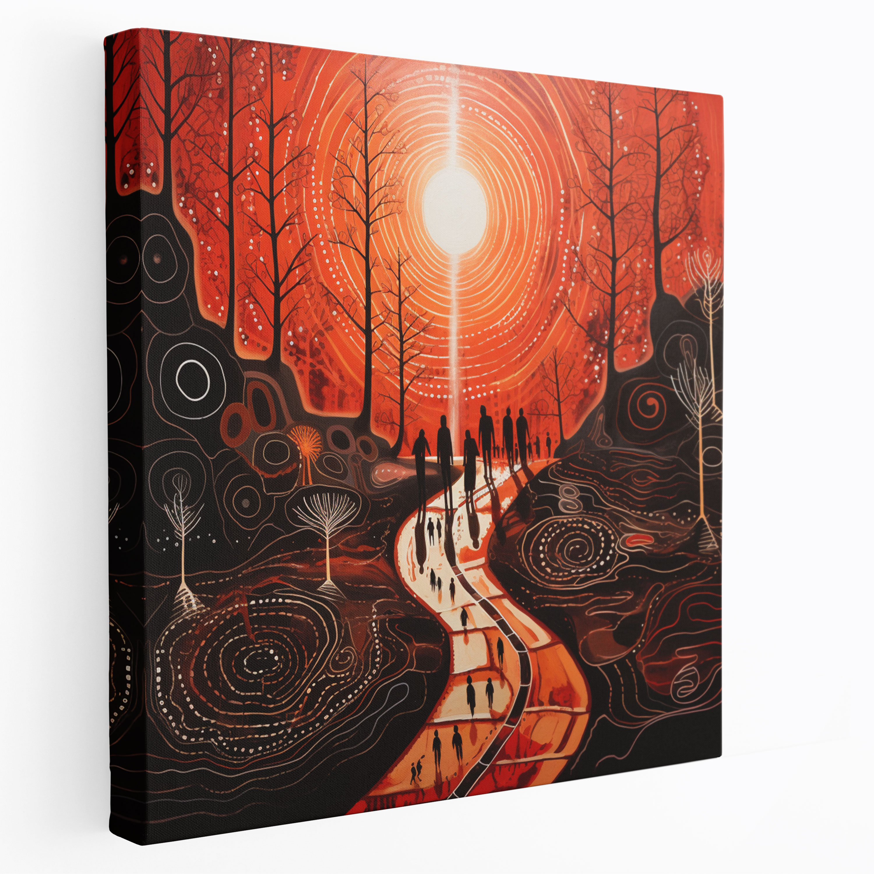 Indigenous Rock Art Canvas Print - Vibrant Dreamtime Wall Decoration - Aboriginal, Ancient Symbolism, Aboriginal, Bold Strokes