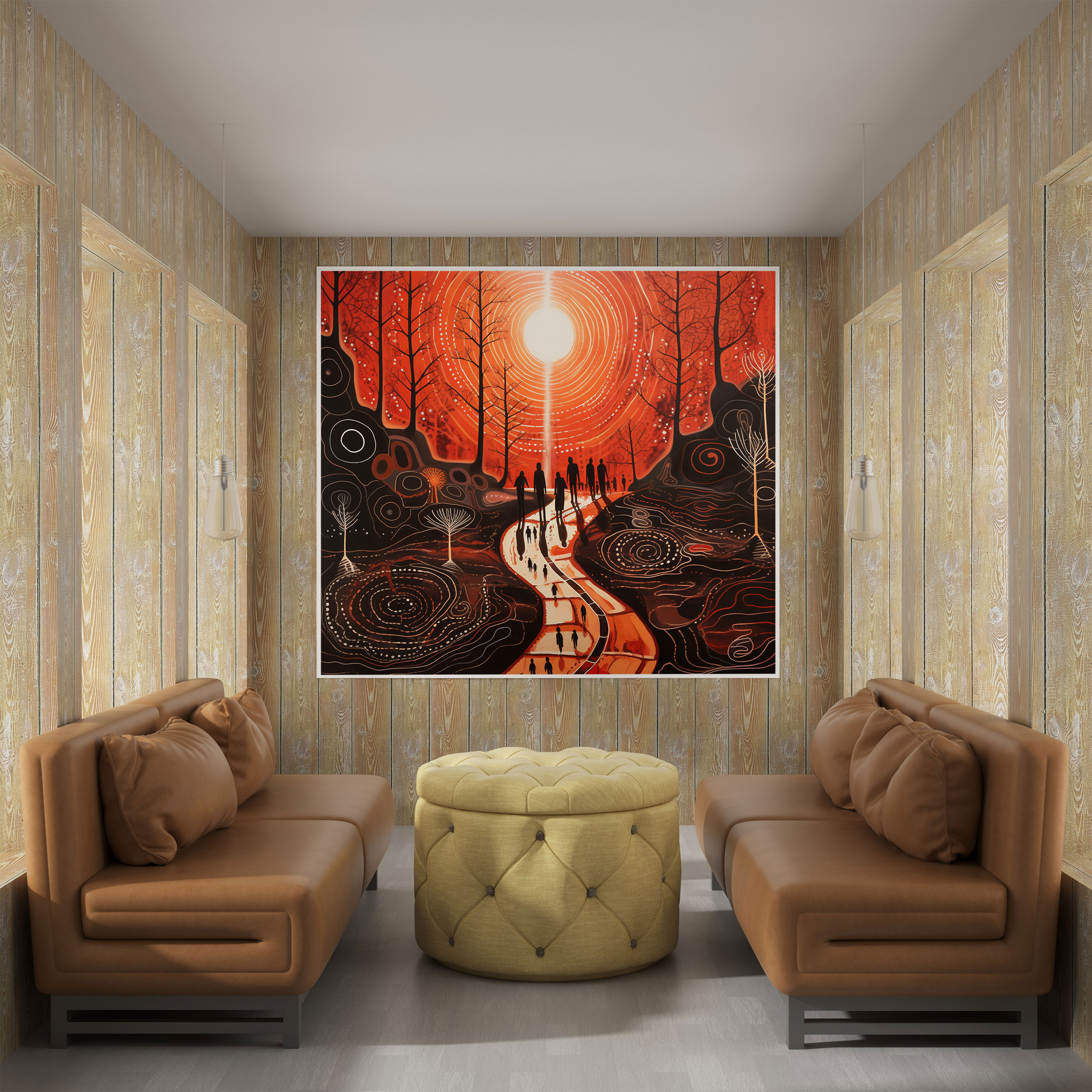 Indigenous Rock Art Canvas Print - Vibrant Dreamtime Wall Decoration - Aboriginal, Ancient Symbolism, Aboriginal, Bold Strokes