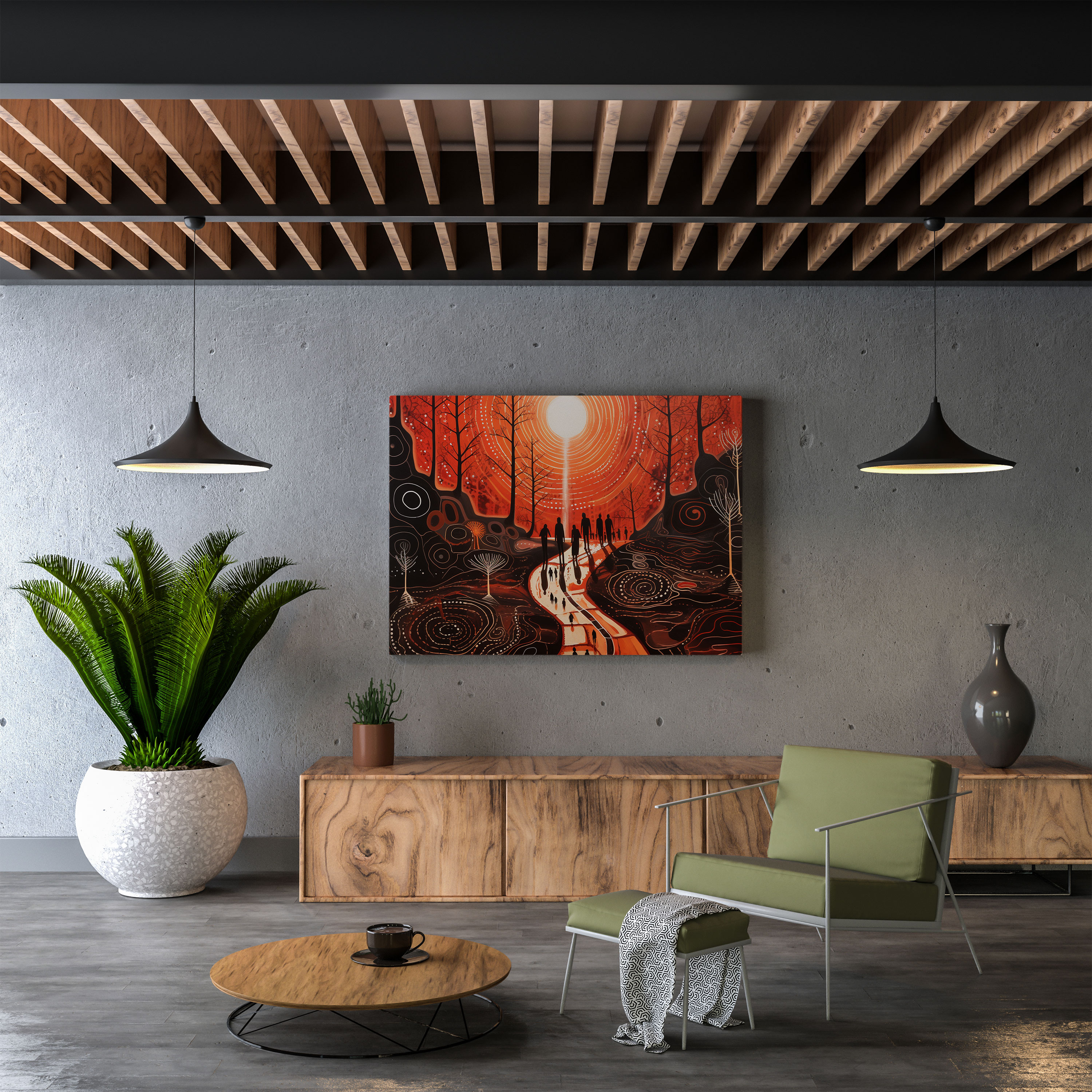 Indigenous Rock Art Canvas Print - Vibrant Dreamtime Wall Decoration - Aboriginal, Ancient Symbolism, Aboriginal, Bold Strokes