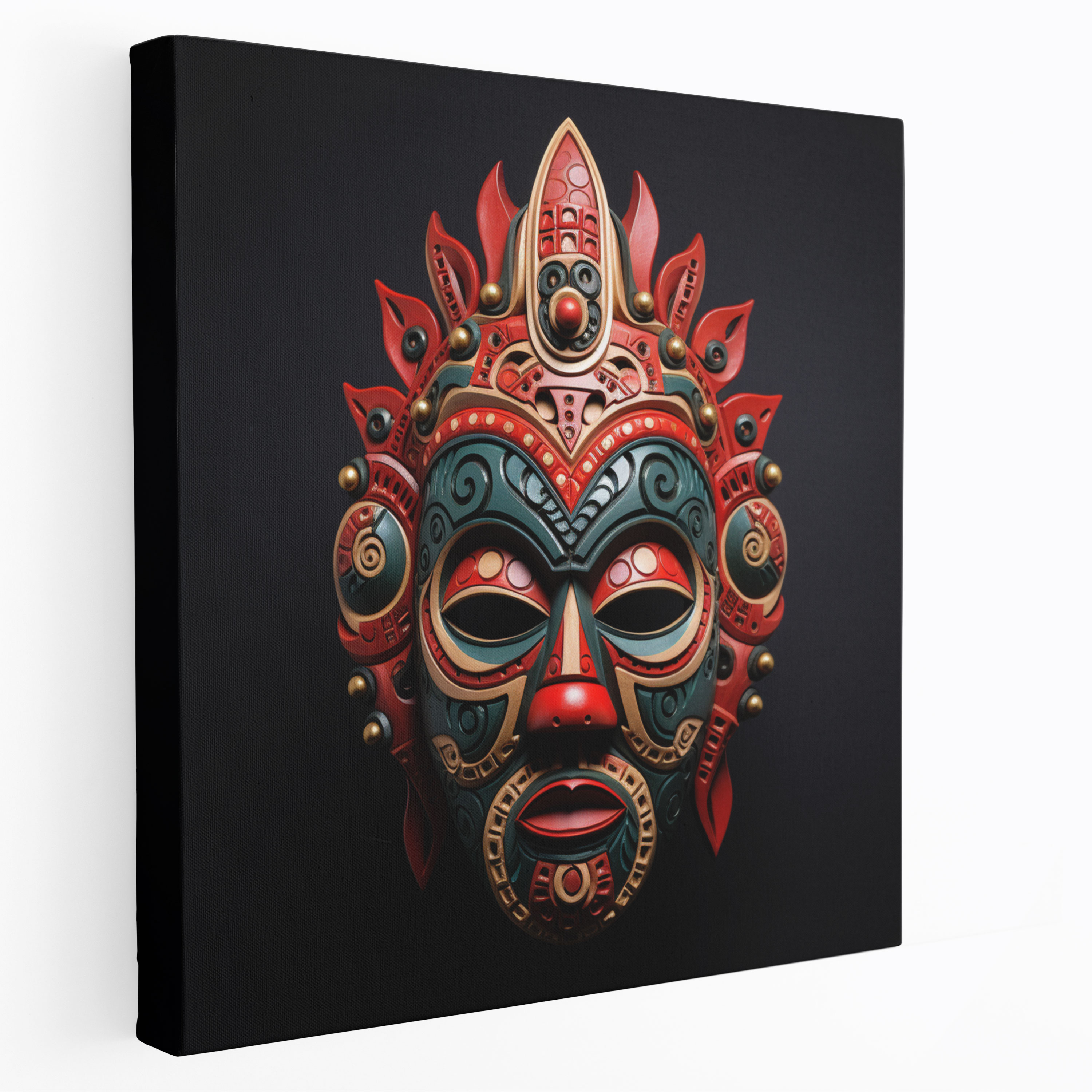 Indigenous Ceremonial Mask Canvas Print - Spiritual Wall Art - Aboriginal, Canvas Wall Art, Vibrant Tribal Patterns, Wall Art