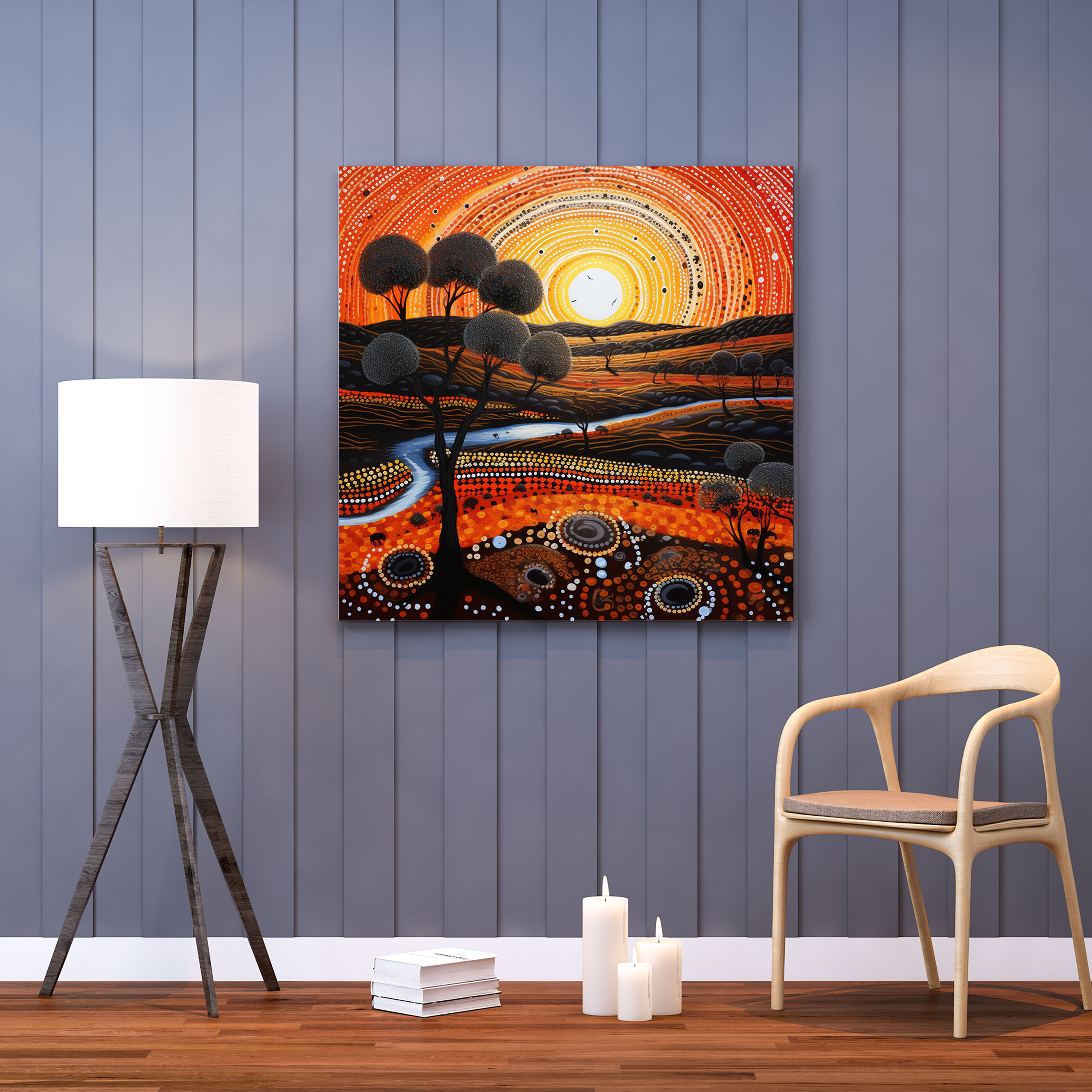 Aboriginal Canvas Print: Sunset Over The Outback - Aboriginal, Wall Art, Dot Painting, Canvas Wall Art