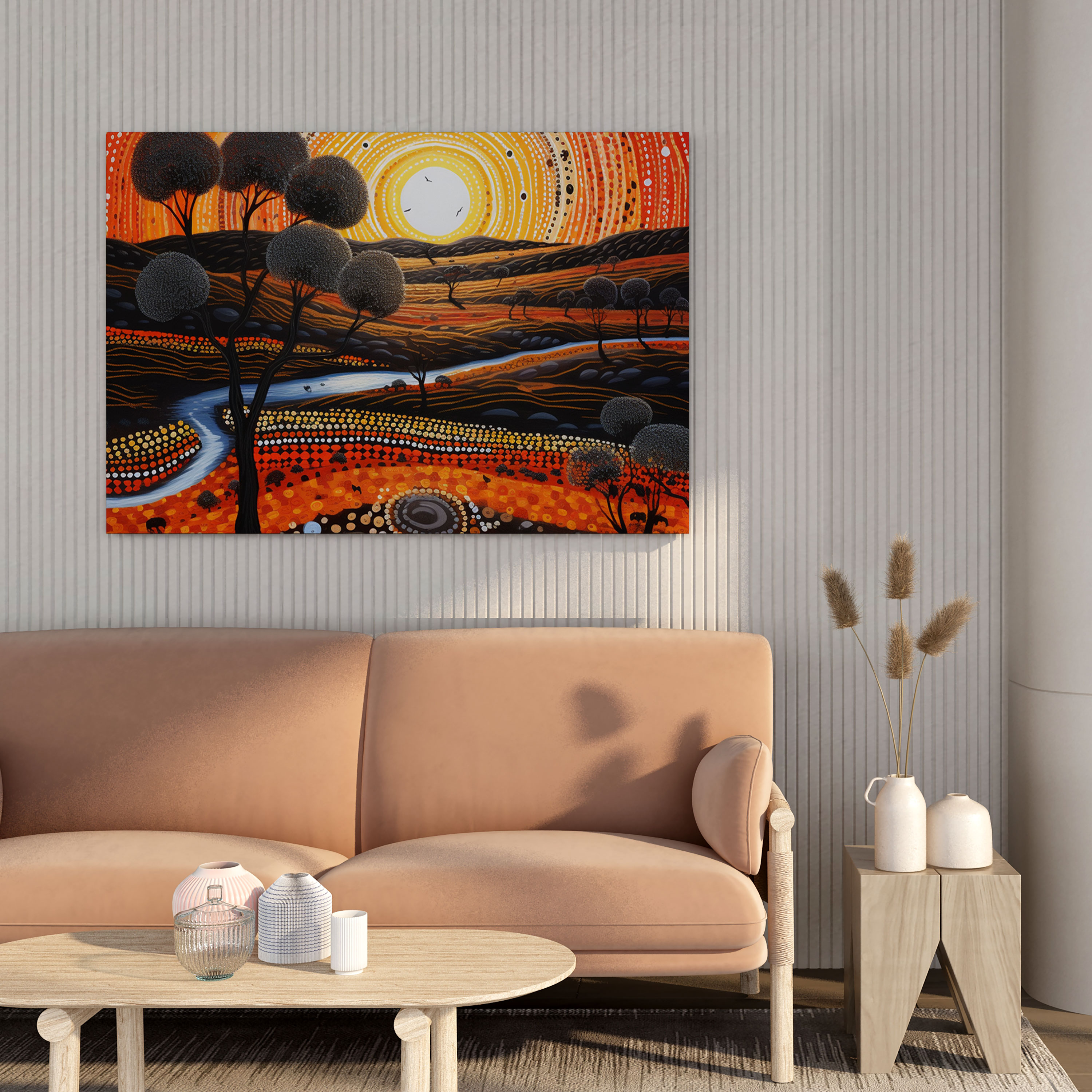 Aboriginal Canvas Print: Sunset Over The Outback - Aboriginal, Wall Art, Dot Painting, Canvas Wall Art