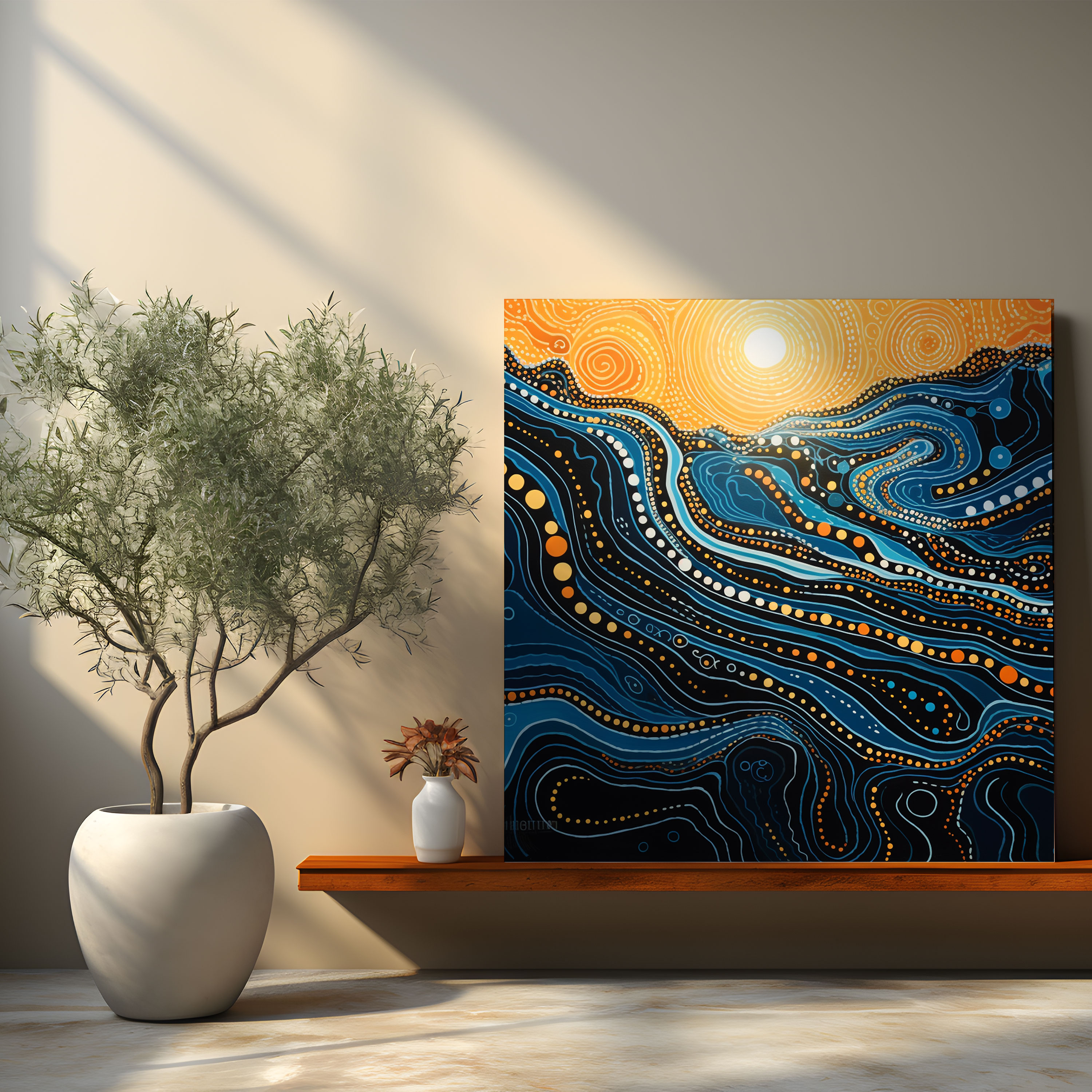 Contemporary Aboriginal-Inspired Canvas Print - Aboriginal, Canvas, Water, Abstract Representation