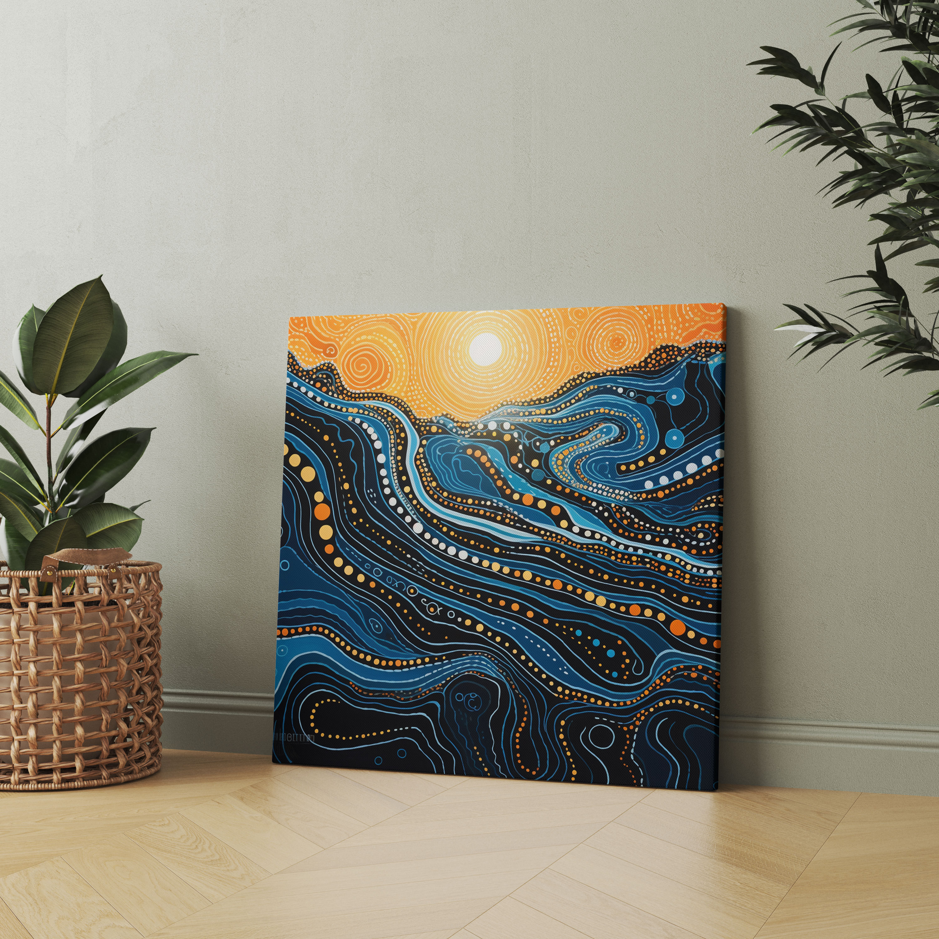Contemporary Aboriginal-Inspired Canvas Print - Aboriginal, Canvas, Water, Abstract Representation