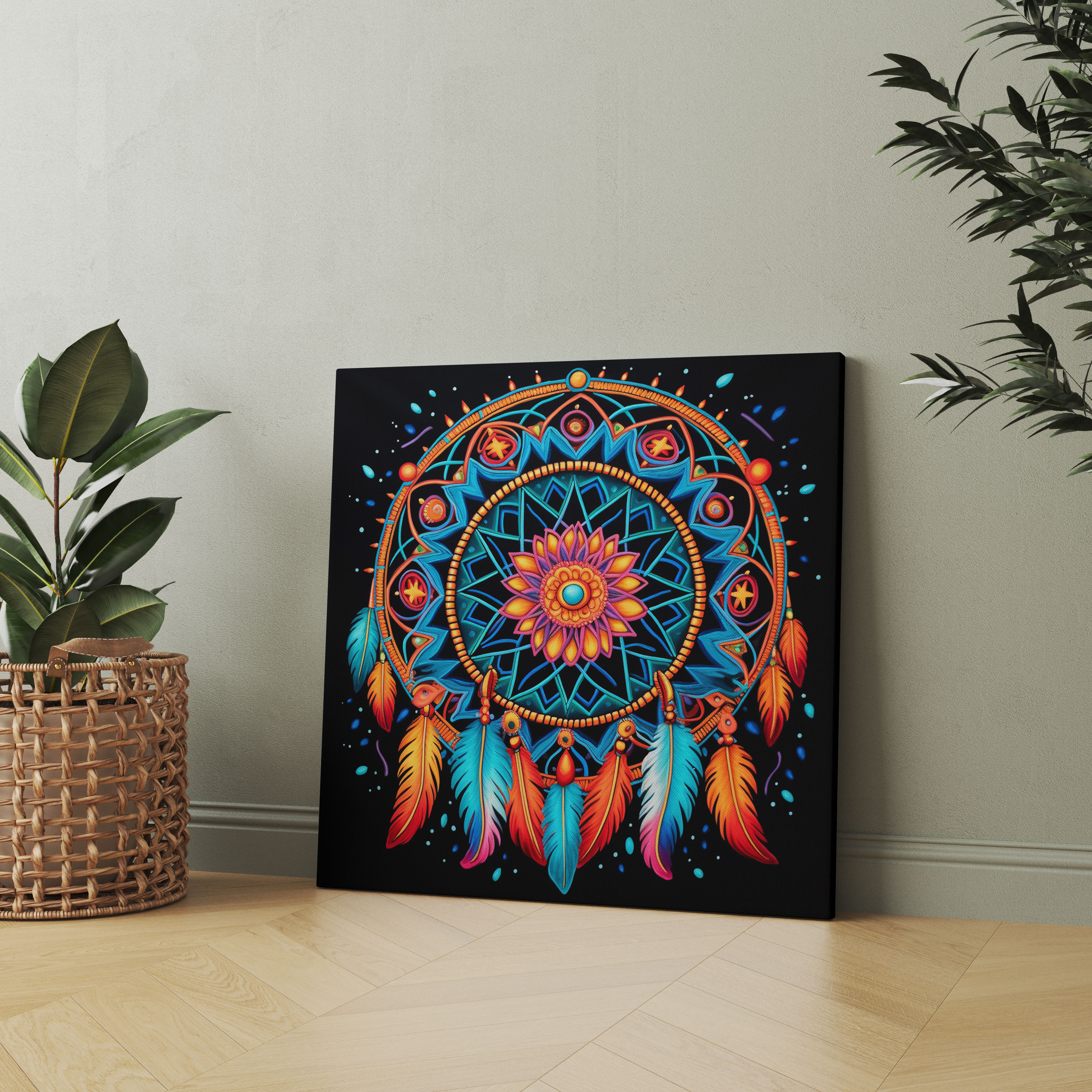 Aboriginal Dreamcatcher Wall Art - Aboriginal, Vibrant Colors, Canvas Wall Art, Symbol Of Protection
