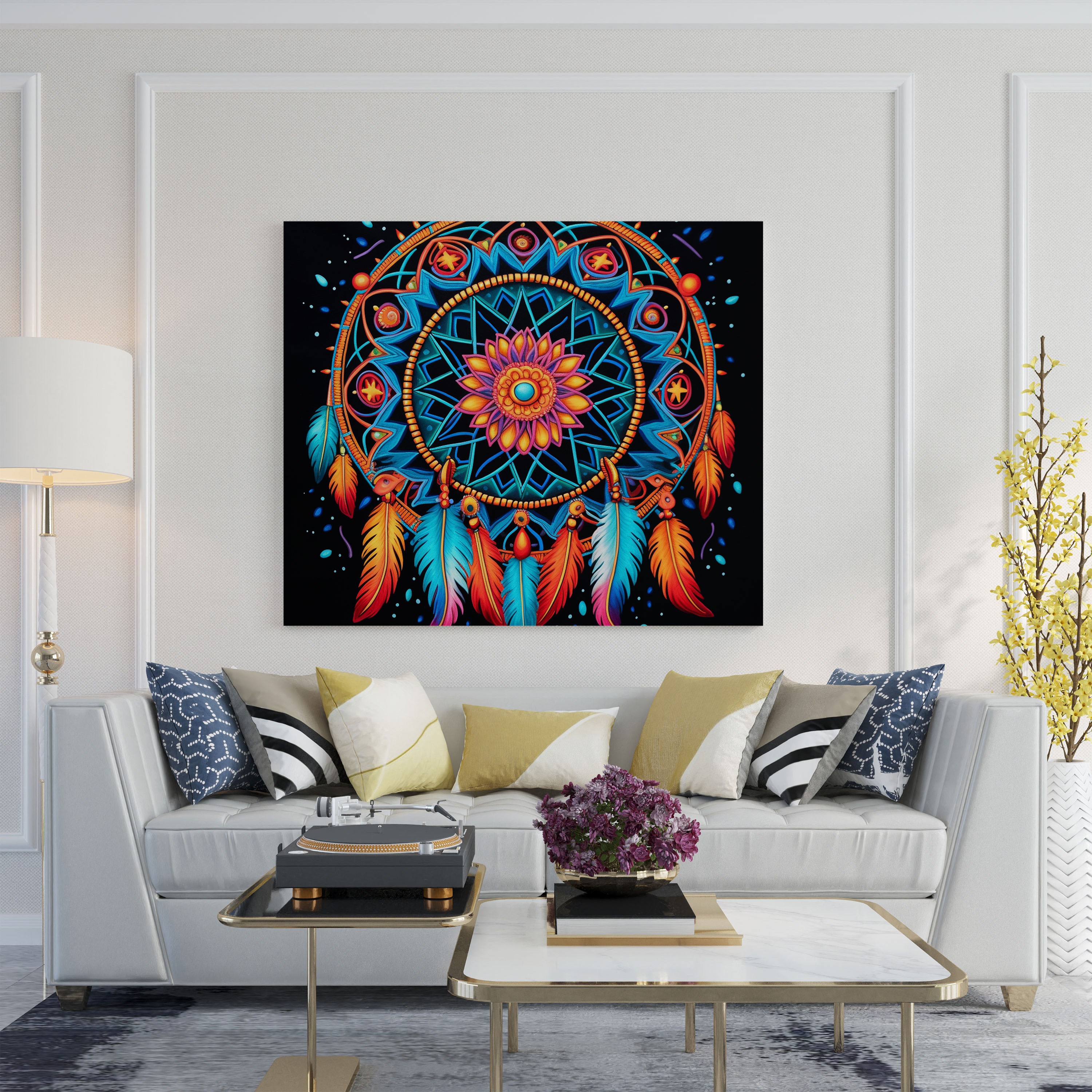 Aboriginal Dreamcatcher Wall Art - Aboriginal, Vibrant Colors, Canvas Wall Art, Symbol Of Protection