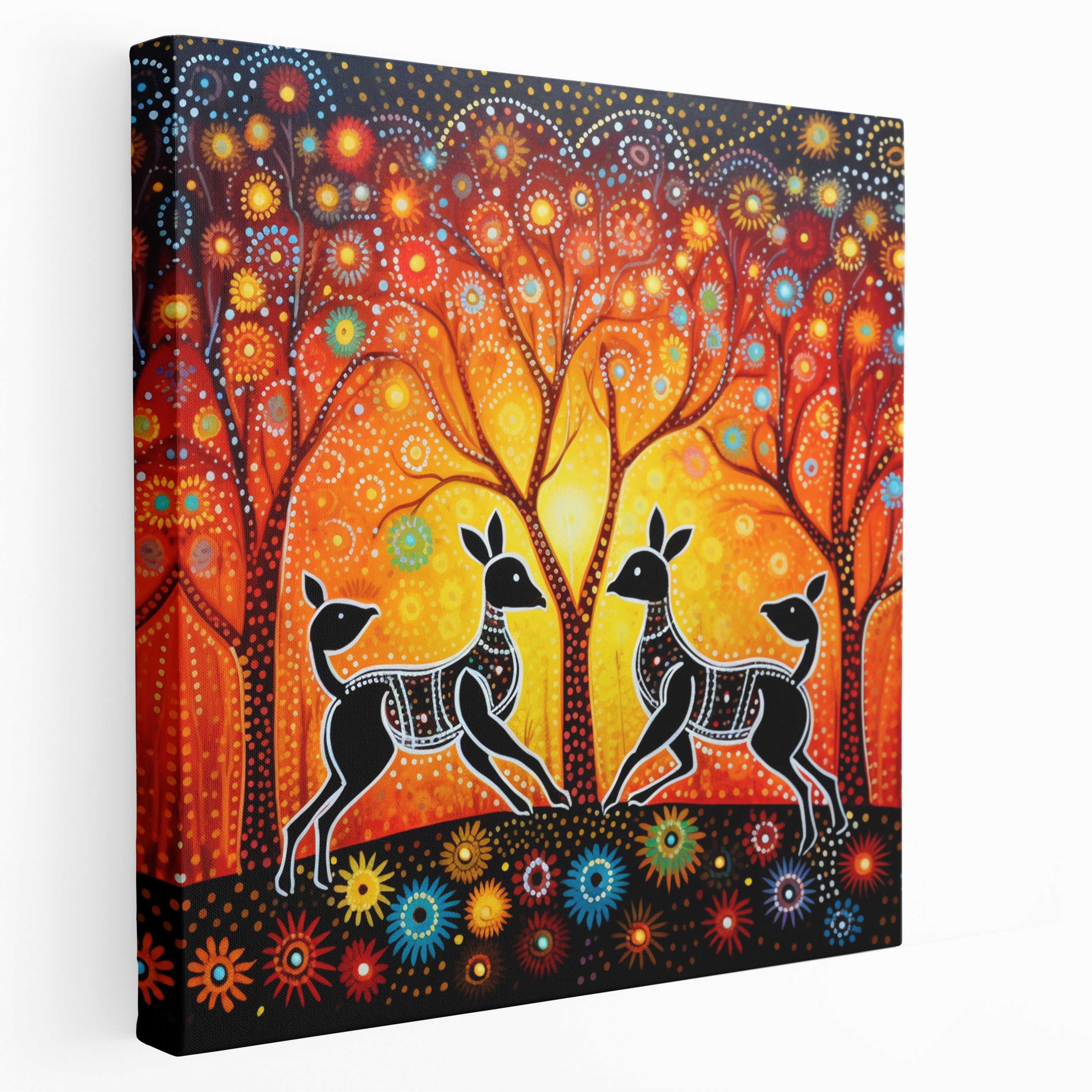 Aboriginal Dot Painting Canvas Print - Aboriginal, Kangaroos, Canvas Wall Art, Wall Decoration