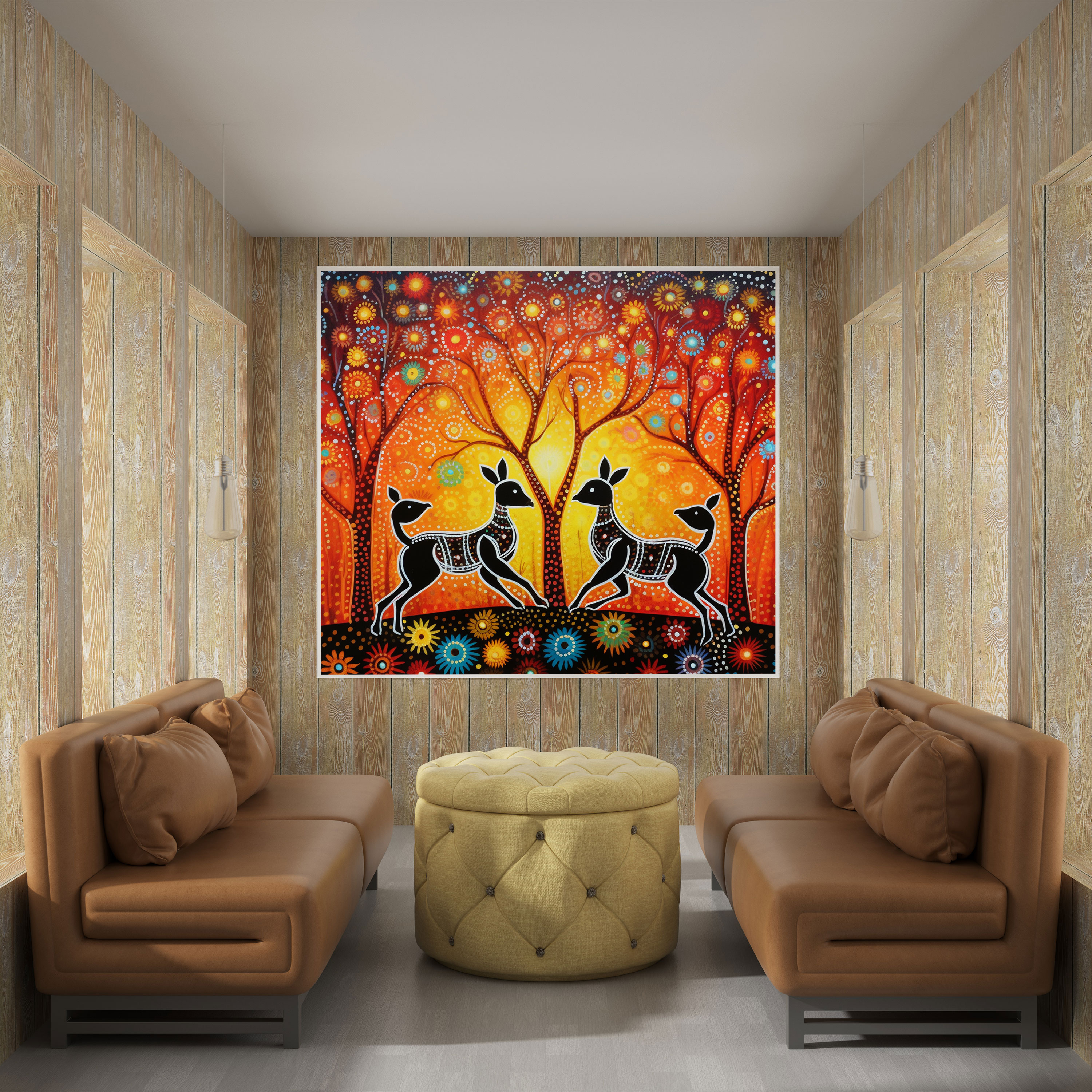 Aboriginal Dot Painting Canvas Print - Aboriginal, Kangaroos, Canvas Wall Art, Wall Decoration