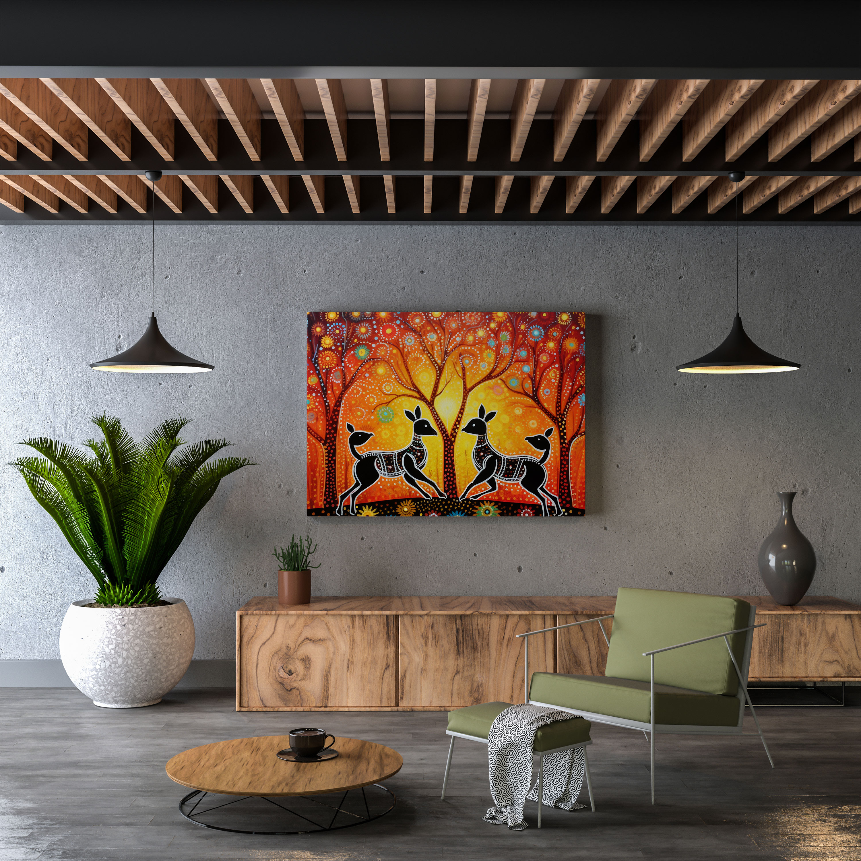 Aboriginal Dot Painting Canvas Print - Aboriginal, Kangaroos, Canvas Wall Art, Wall Decoration