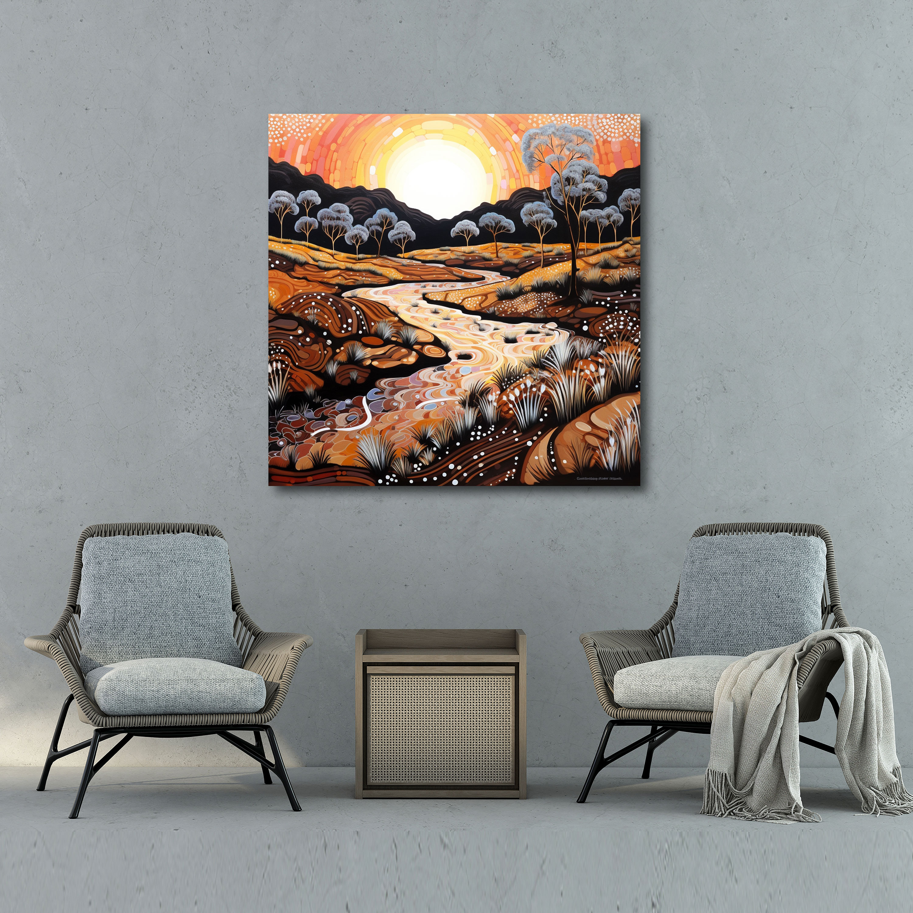 Aboriginal Landscape Wall Art - Serene Nature - Aboriginal, Landscape Painting, Gentle Brushstrokes, Aboriginal Landscape