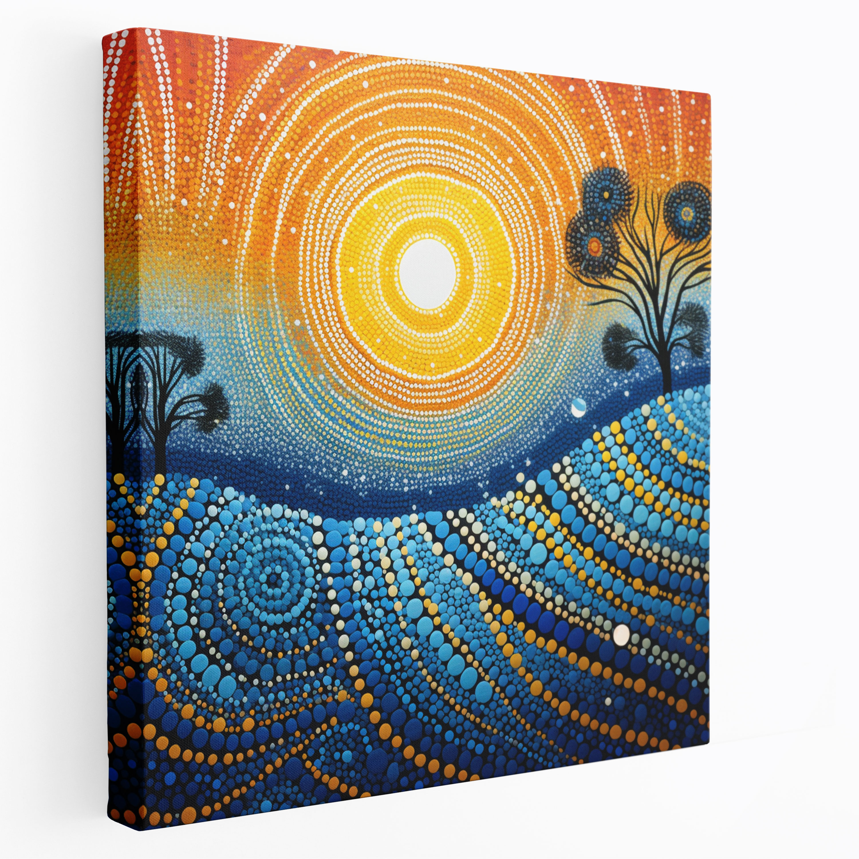 Indigenous Aboriginal Dot Painting - Land, Sea, And Sky - Aboriginal, Wall Decoration, Canvas, Home Decoration