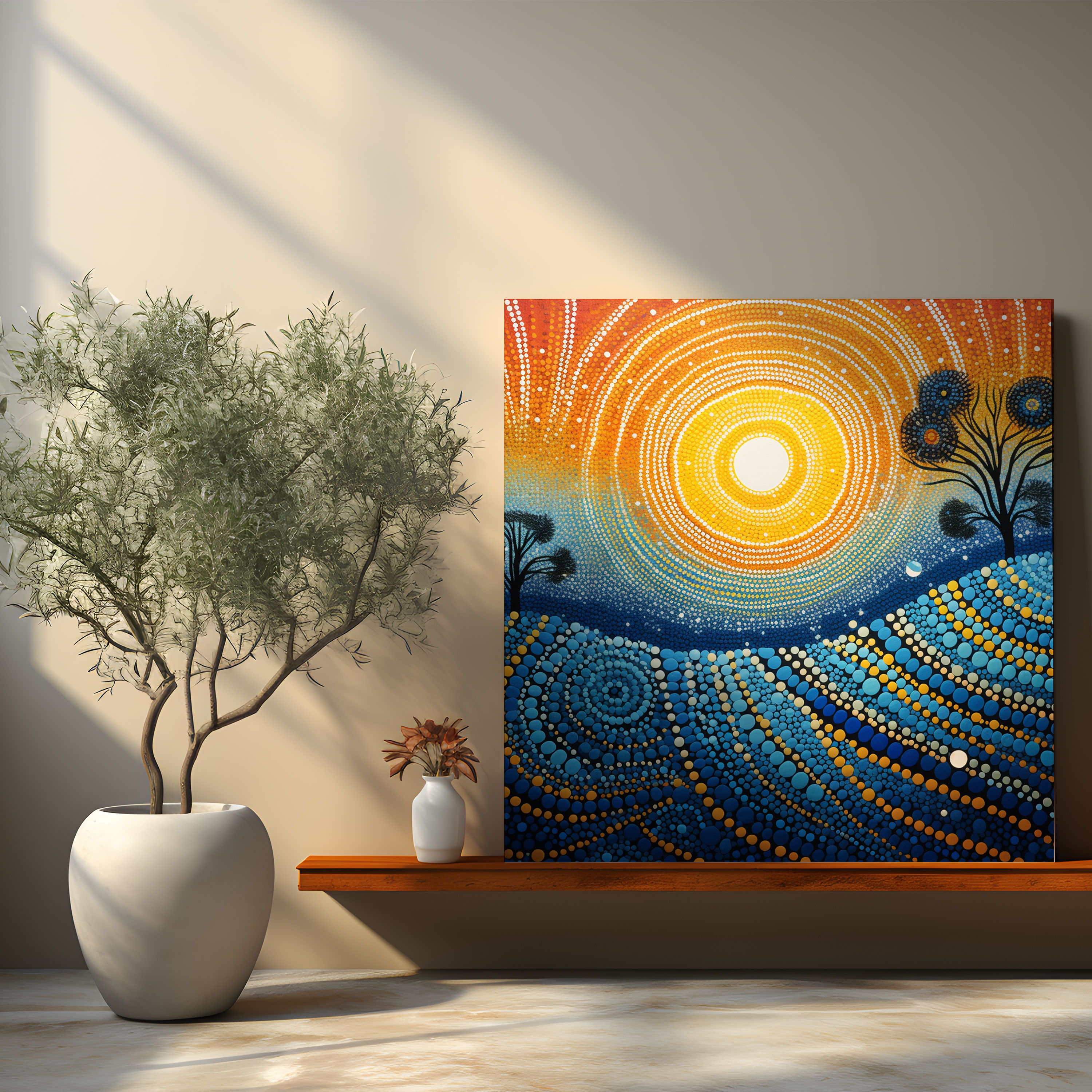 Indigenous Aboriginal Dot Painting - Land, Sea, And Sky - Aboriginal, Wall Decoration, Canvas, Home Decoration