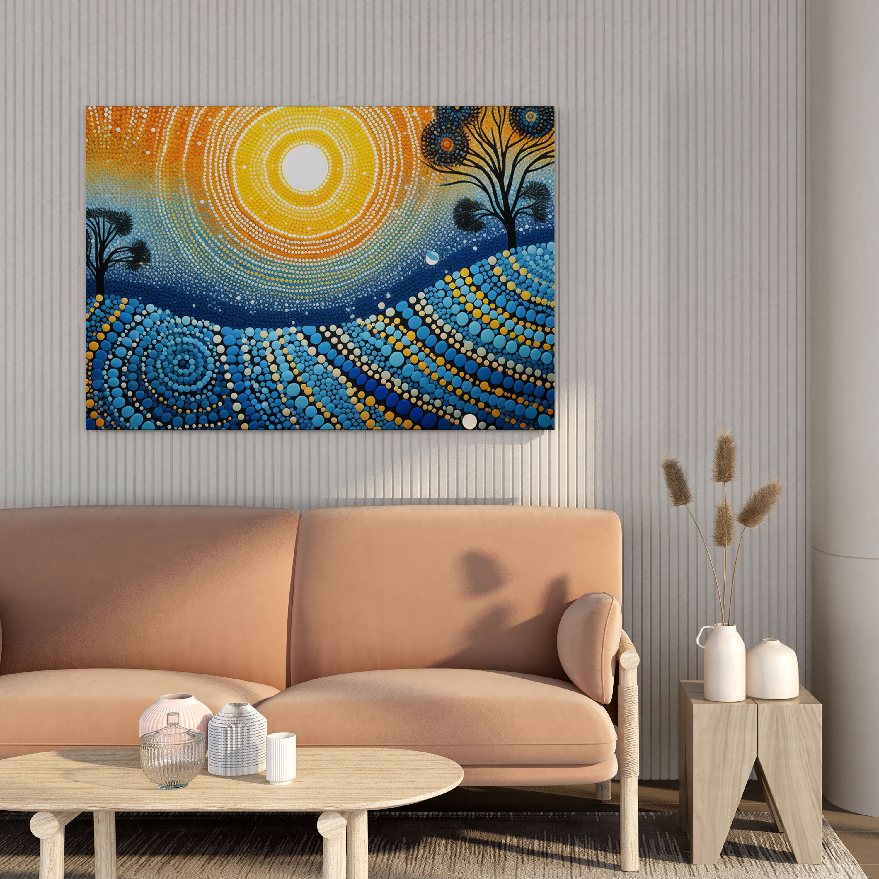 Indigenous Aboriginal Dot Painting - Land, Sea, And Sky - Aboriginal, Wall Decoration, Canvas, Home Decoration