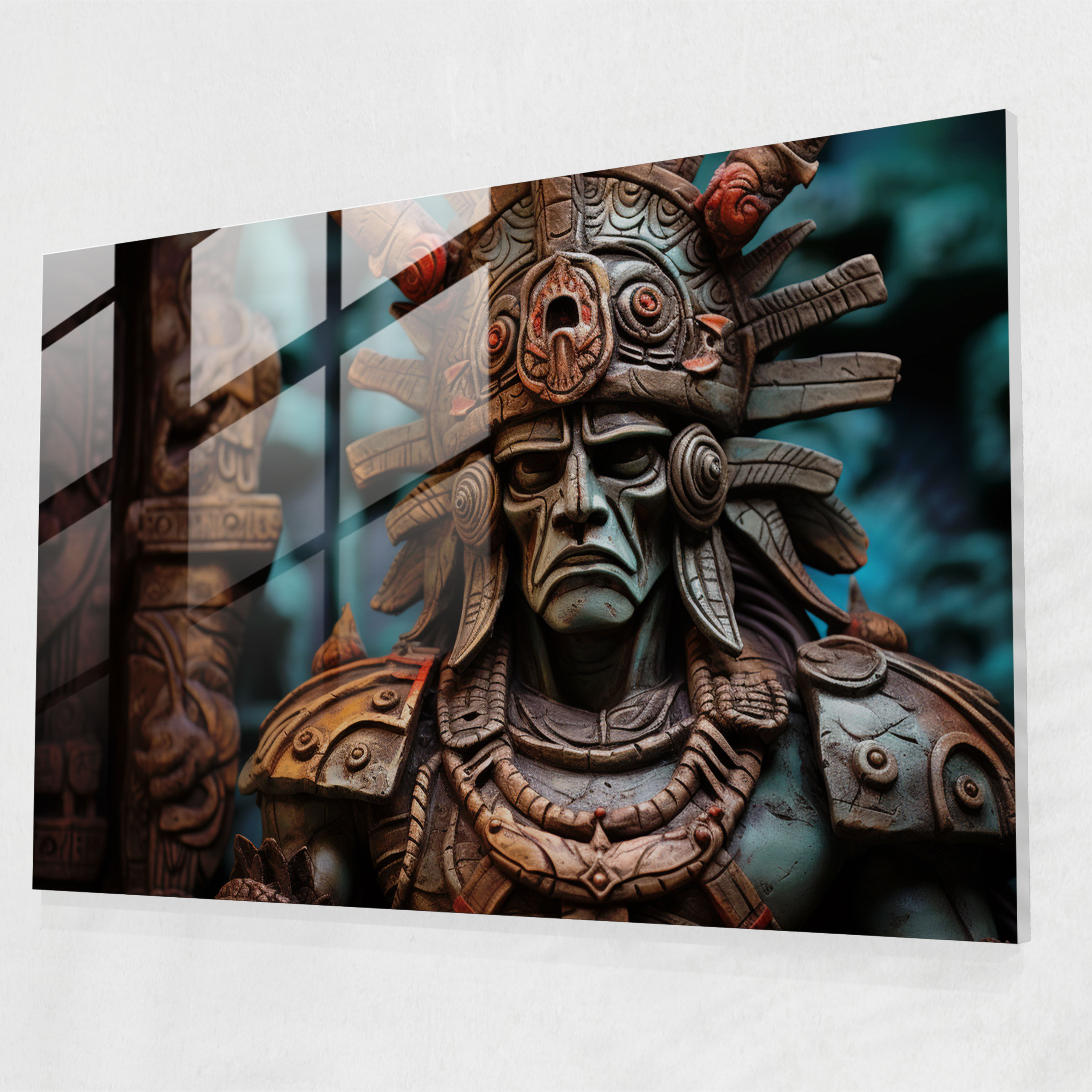 Home Decoration - Ancient Weapons - Ancient Weapons, Mayan Warrior, Glass Print, Stone Club