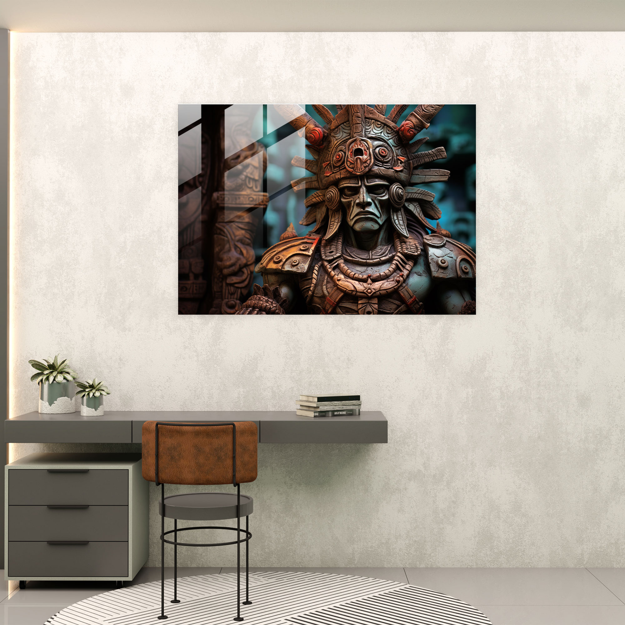 Home Decoration - Ancient Weapons - Ancient Weapons, Mayan Warrior, Glass Print, Stone Club