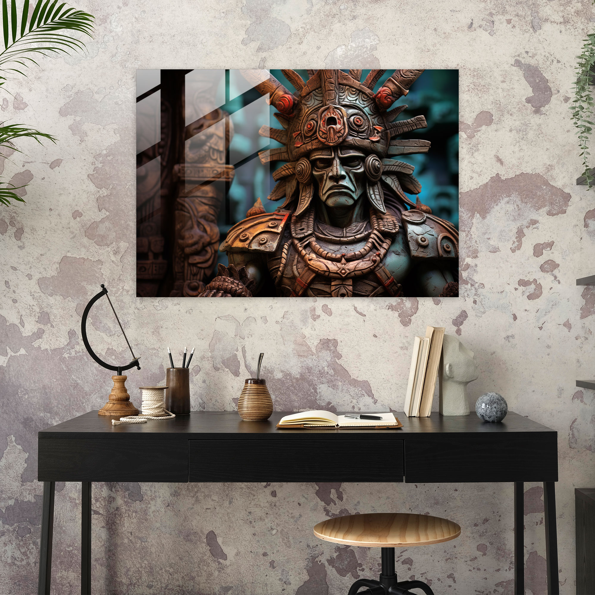 Home Decoration - Ancient Weapons - Ancient Weapons, Mayan Warrior, Glass Print, Stone Club