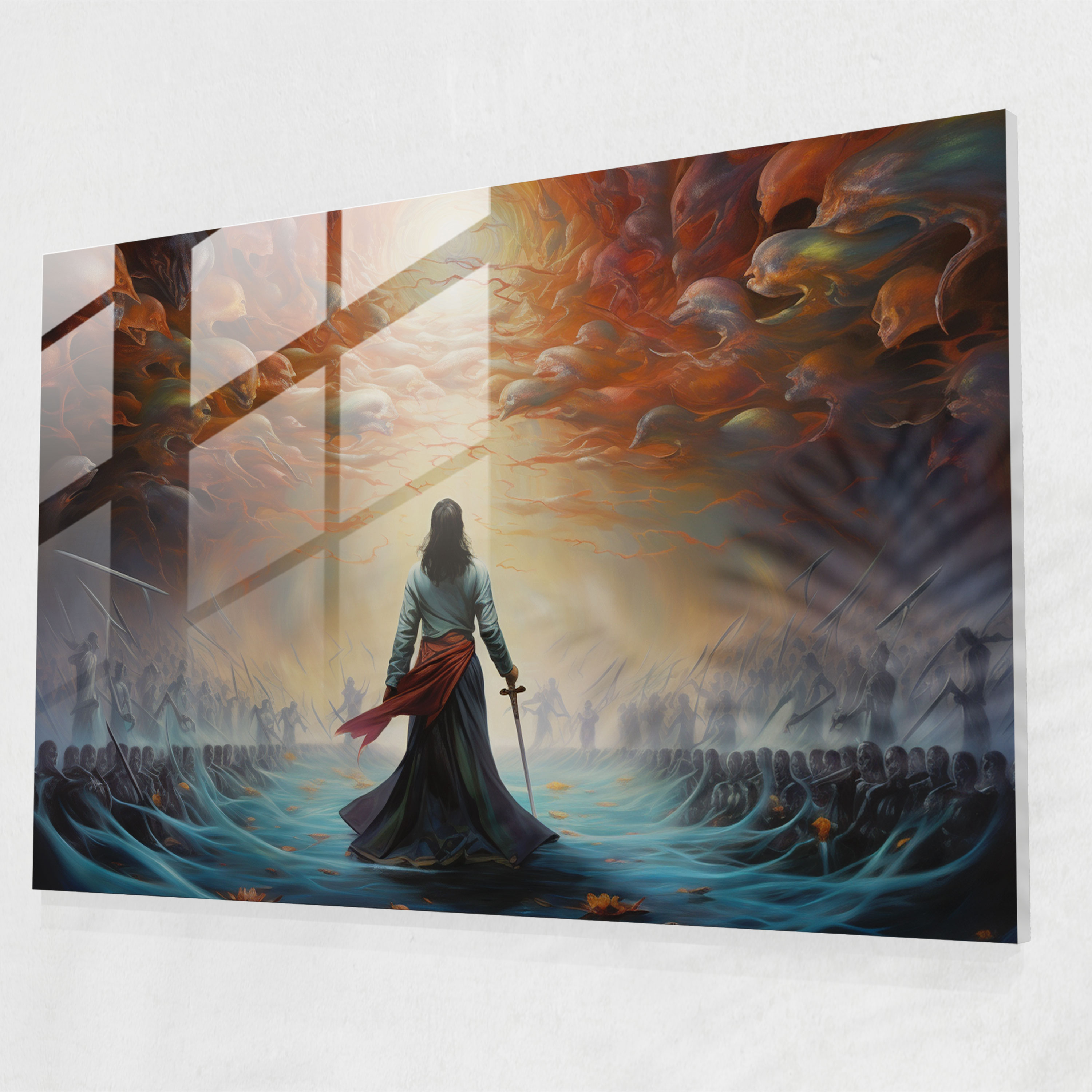 Modern Art - Ancient Weapons - Ancient Weapons, Glass Wall Art, Surrealistic Painting, Floating Swords