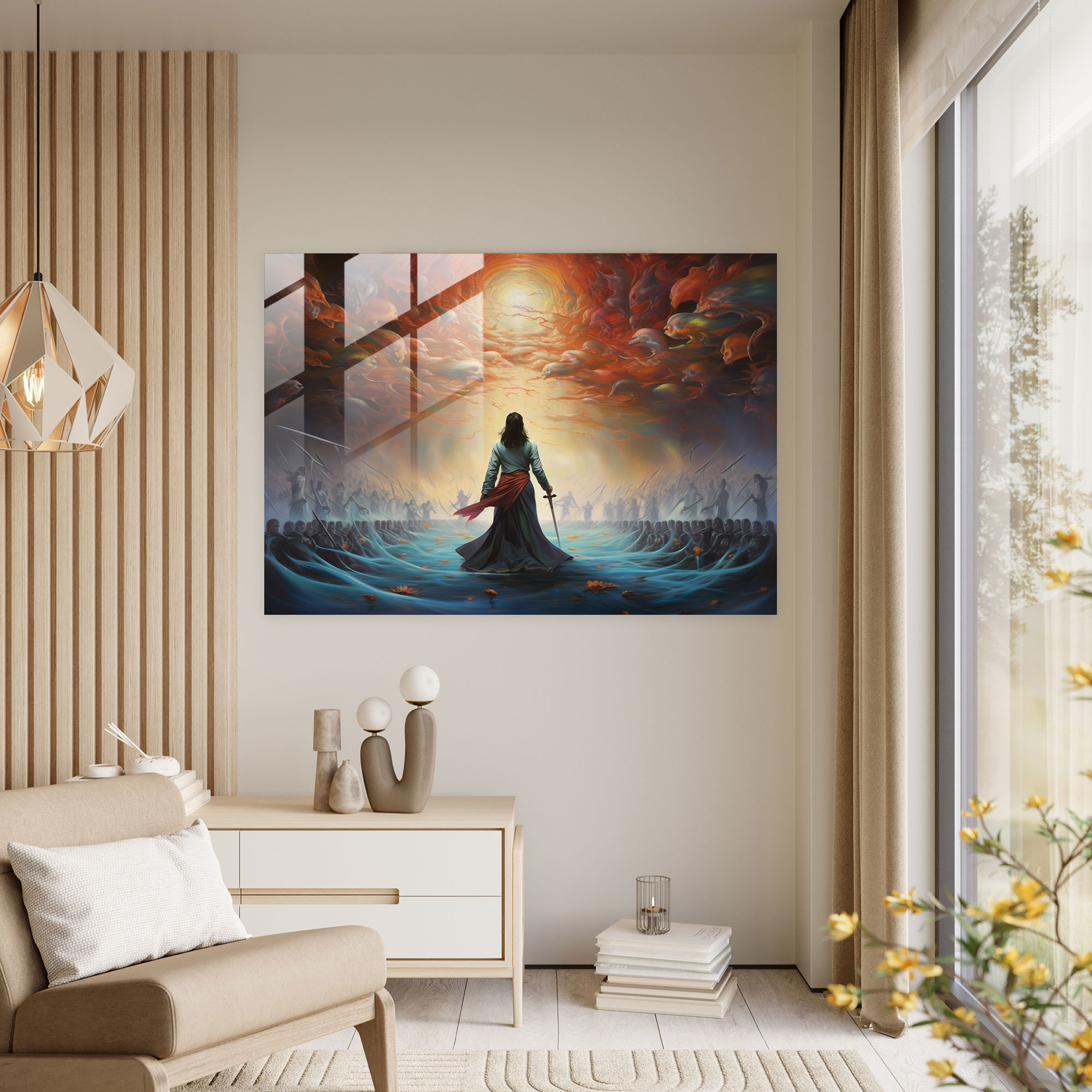 Modern Art - Ancient Weapons - Ancient Weapons, Glass Wall Art, Surrealistic Painting, Floating Swords