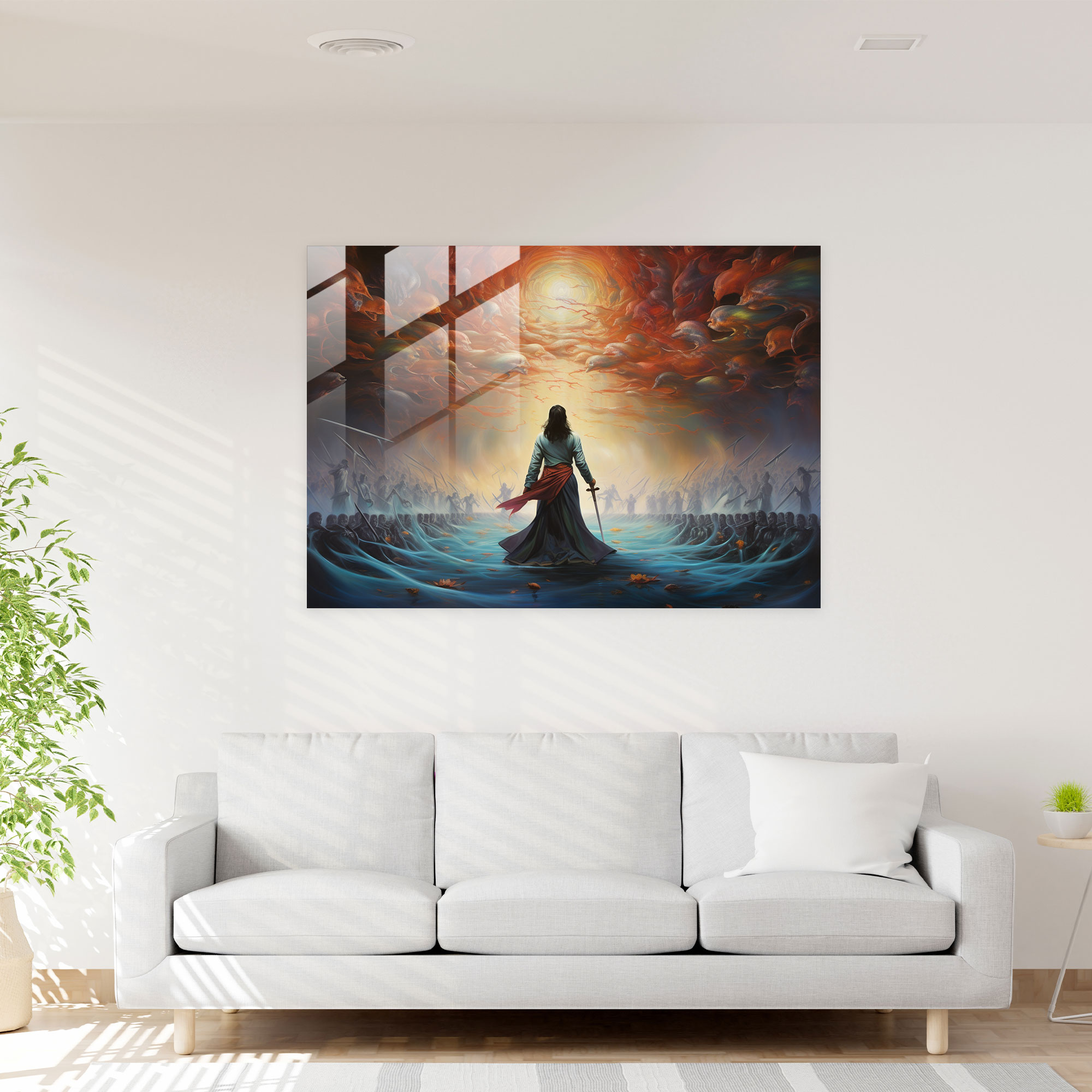 Modern Art - Ancient Weapons - Ancient Weapons, Glass Wall Art, Surrealistic Painting, Floating Swords
