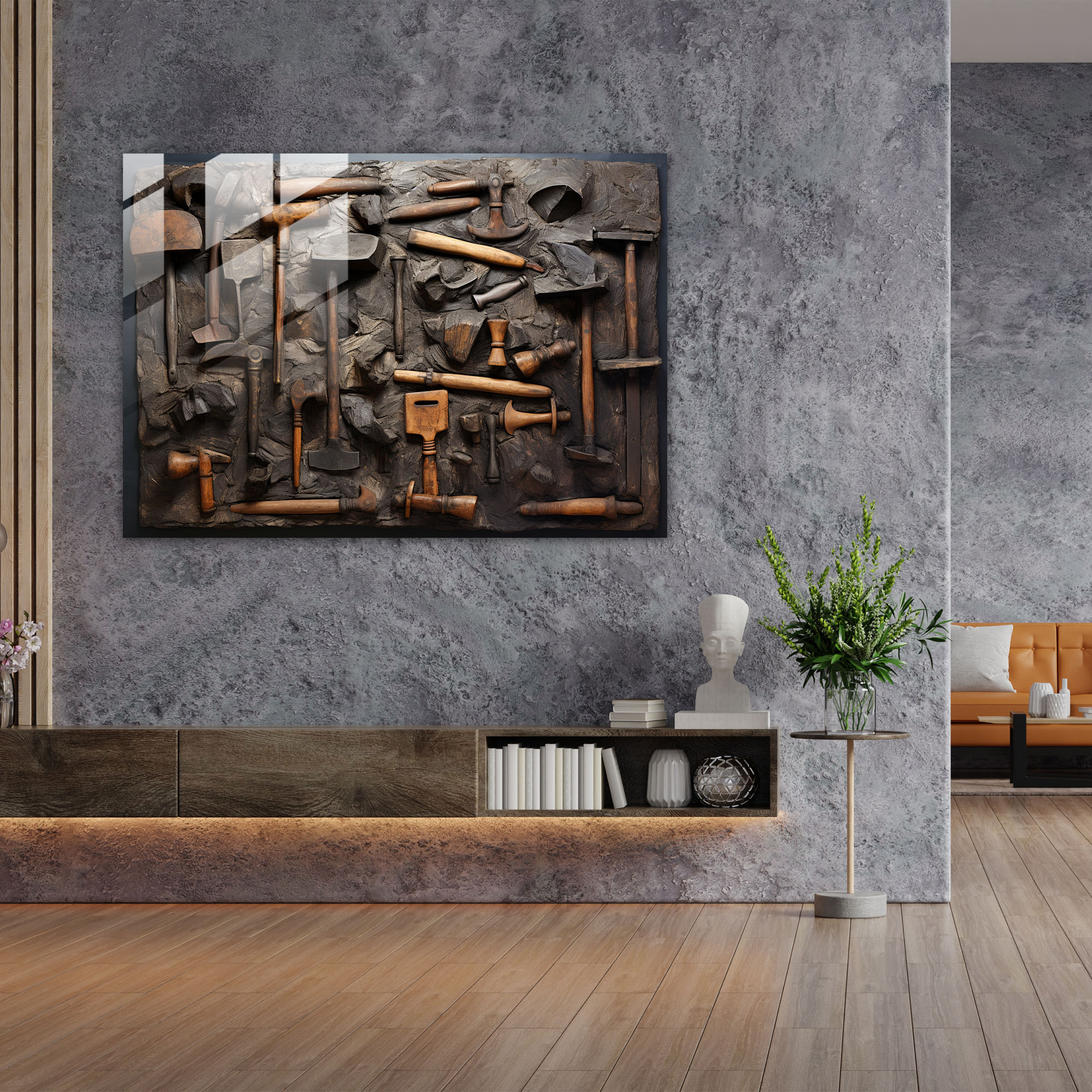 Abstract War Hammers Glass Print - Ancient Weapons, Glass Art, Home Decoration, Modern Art