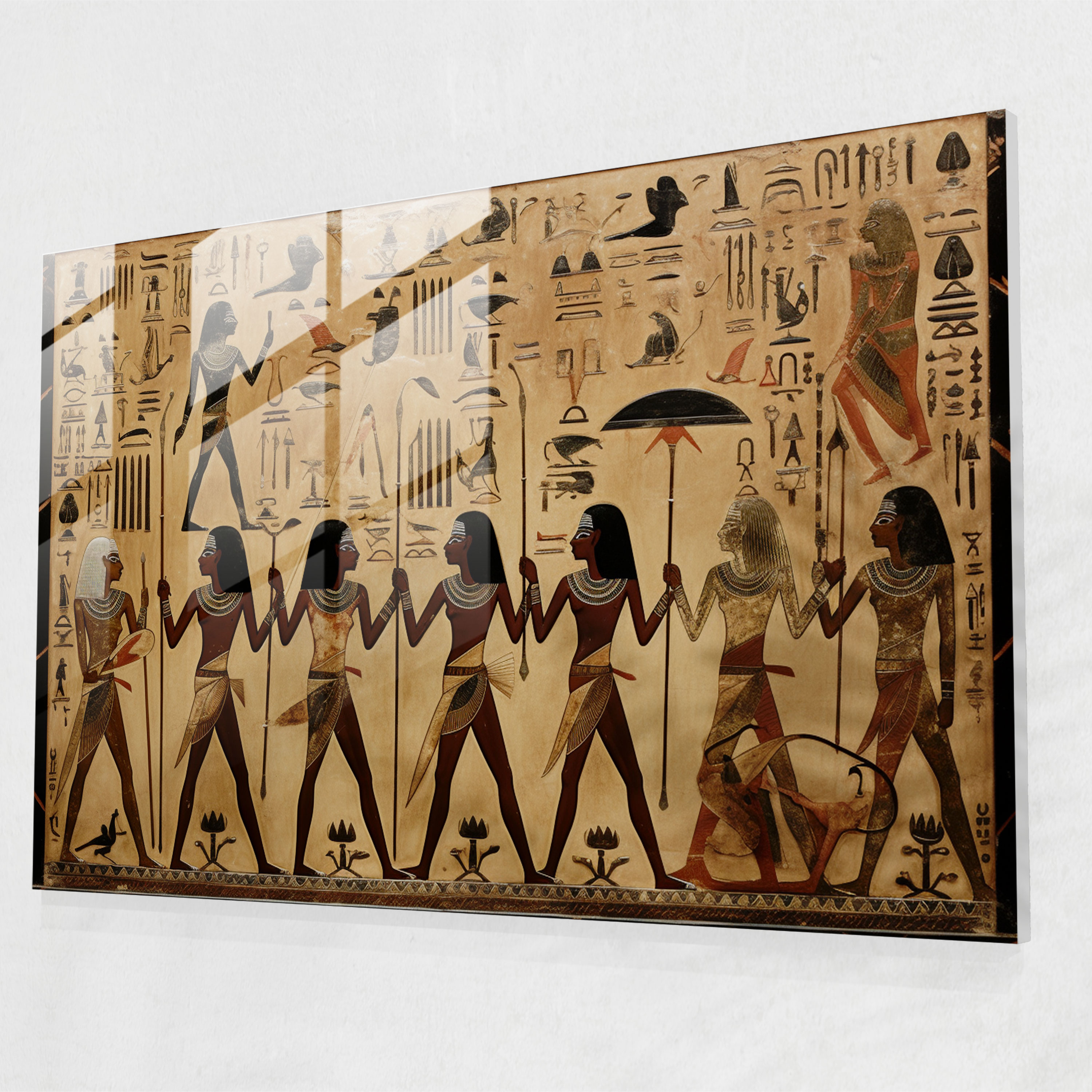 Egyptian Weapons Glass Print - Ancient Weapons, Wall Decoration, Ancient Weapons, Egyptian Hieroglyphics