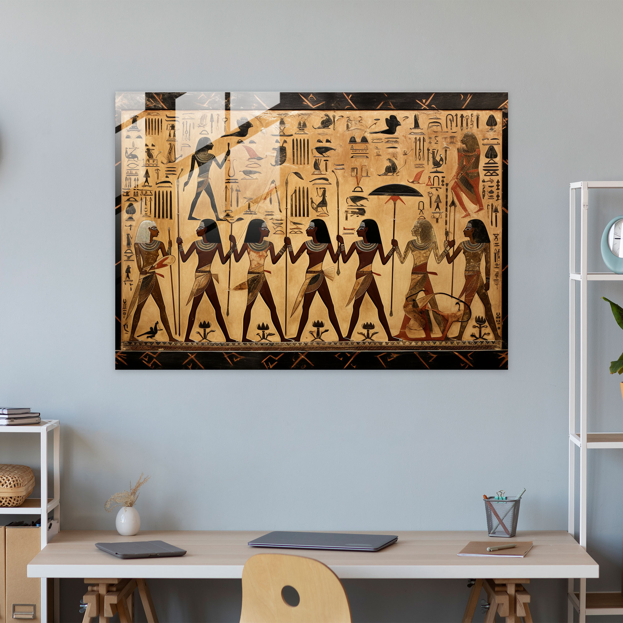 Egyptian Weapons Glass Print - Ancient Weapons, Wall Decoration, Ancient Weapons, Egyptian Hieroglyphics