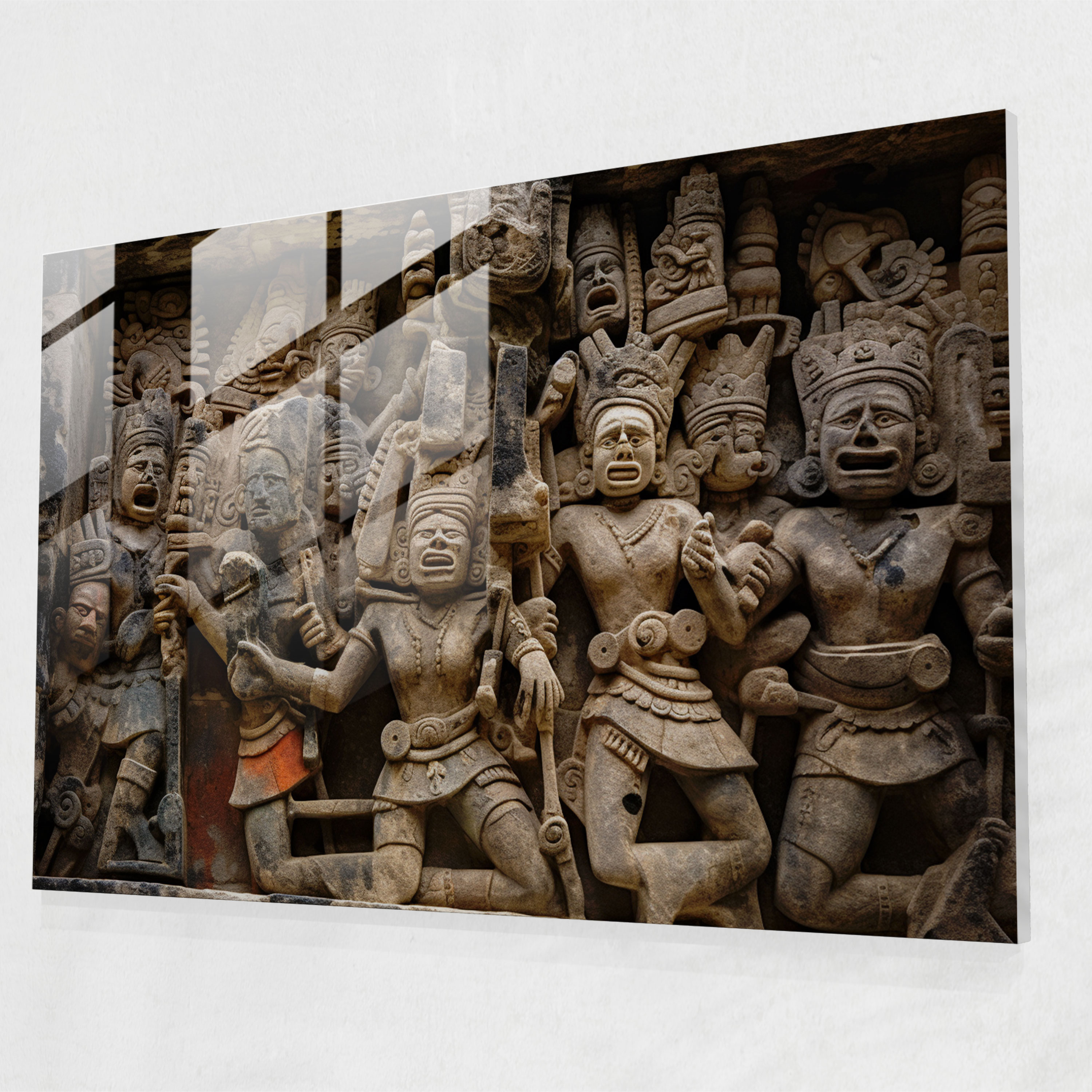 Mayan Weapons Glass Print - Ancient Weapons, Mayan Stone Carvings, Modern Art, Glass Wall Art