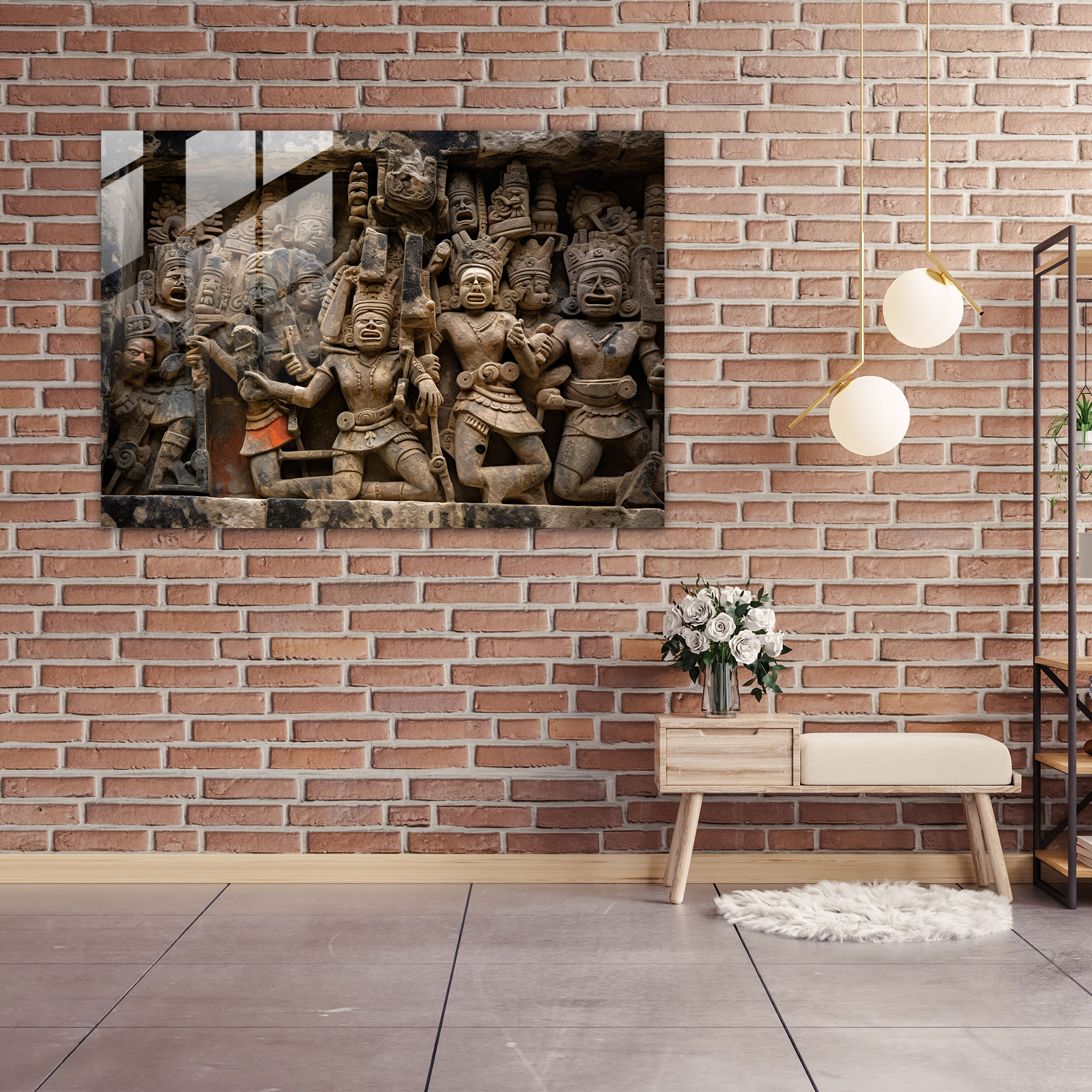 Mayan Weapons Glass Print - Ancient Weapons, Mayan Stone Carvings, Modern Art, Glass Wall Art