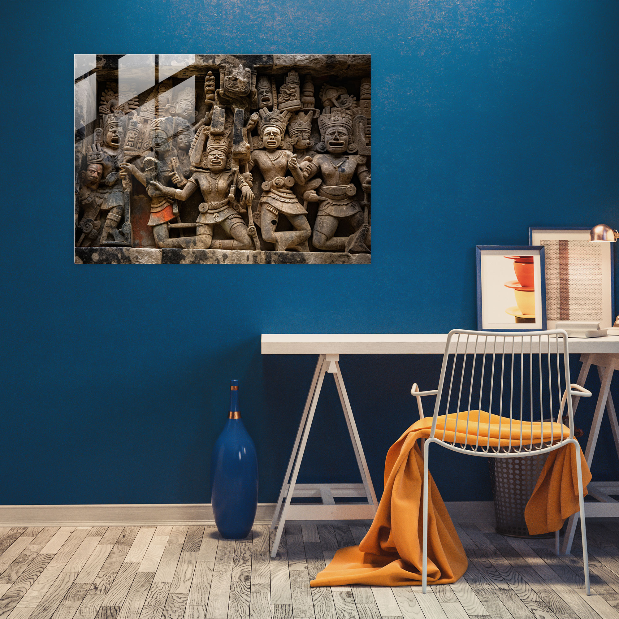 Mayan Weapons Glass Print - Ancient Weapons, Mayan Stone Carvings, Modern Art, Glass Wall Art