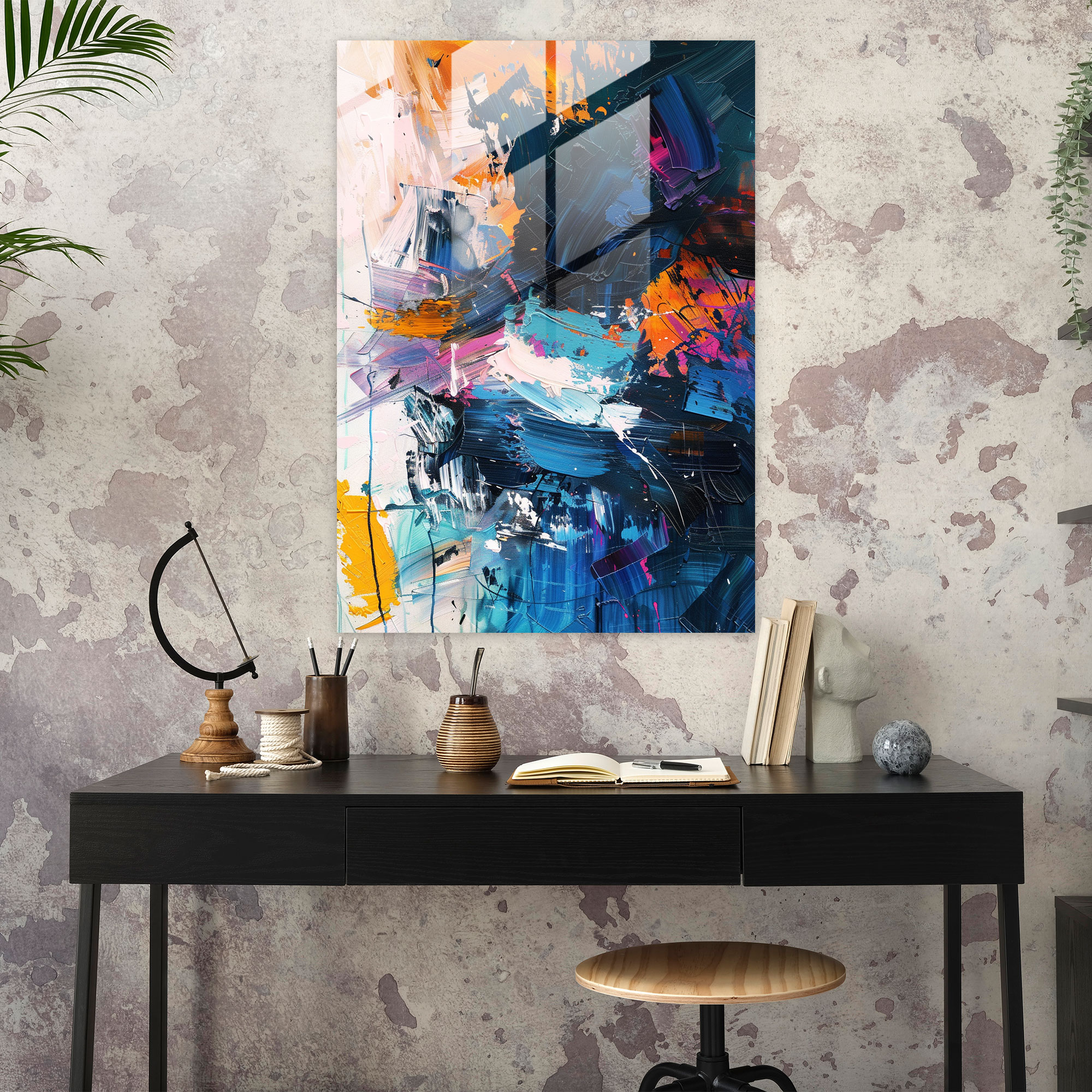 Action Painting Glass Print - Action Painting, Glass Print, Modern Art, Home Decoration