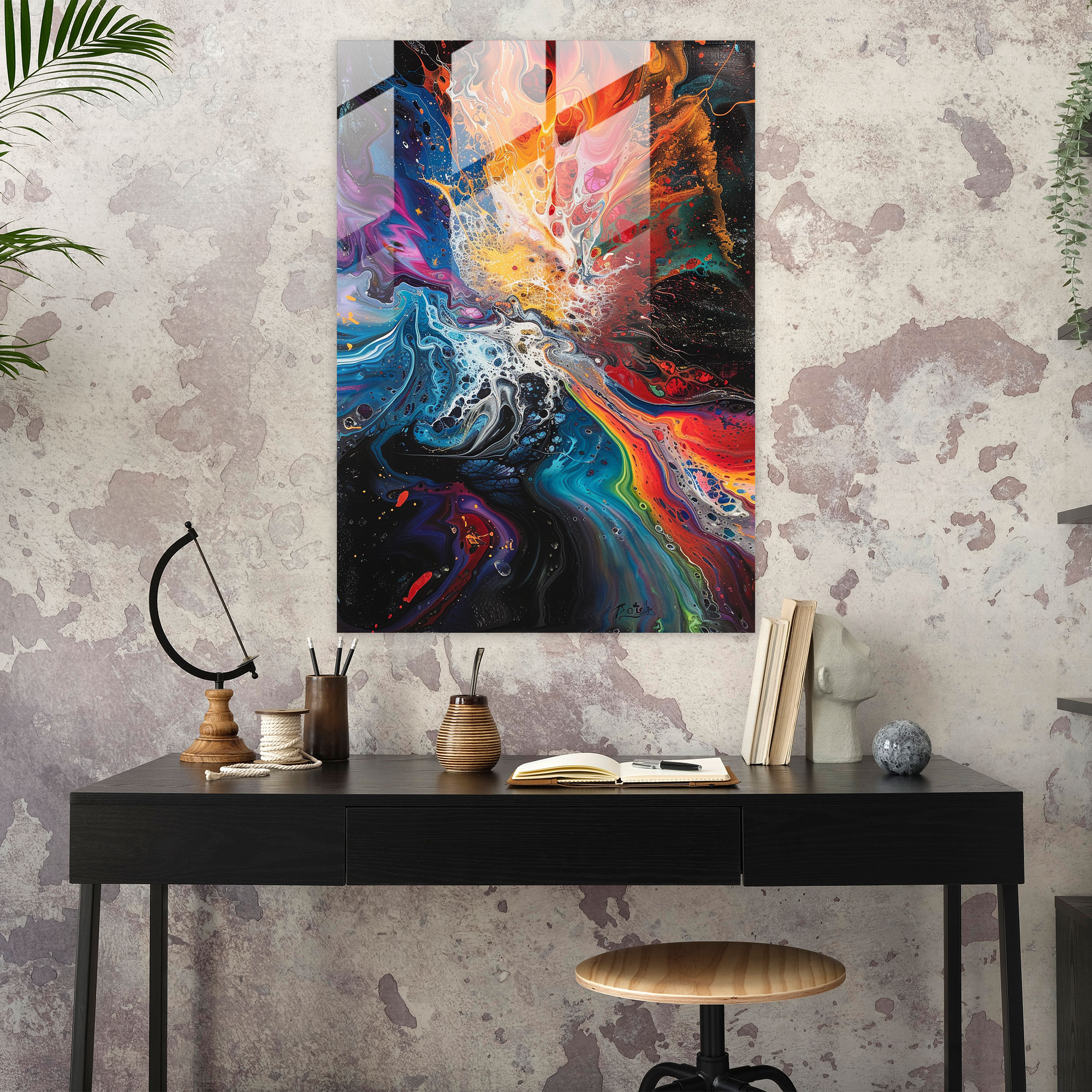 Action Painting Glass Wall Art - Action Painting, Glass Wall Art, Wall Decoration, Modern Art
