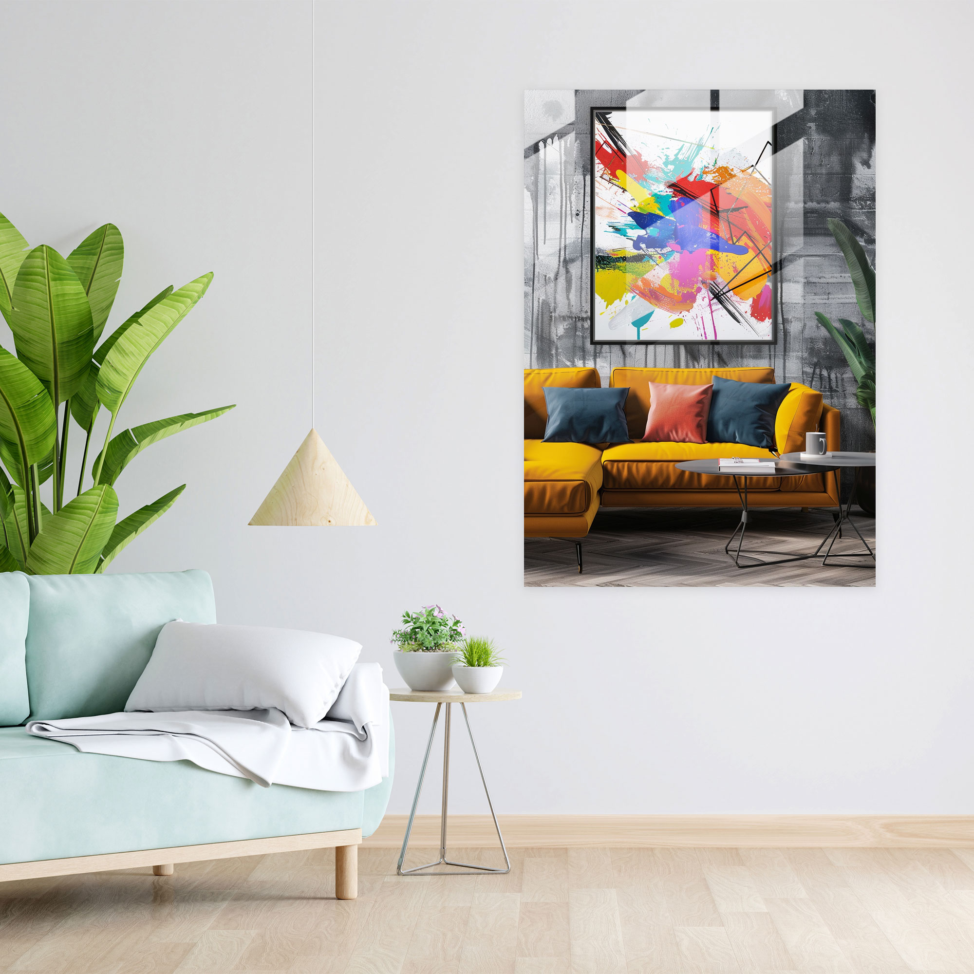 Action Painting Glass Print - Vibrant Abstract Shapes And Splatters - Action Painting, Modern Art, Action Painting, Glass Wall Art