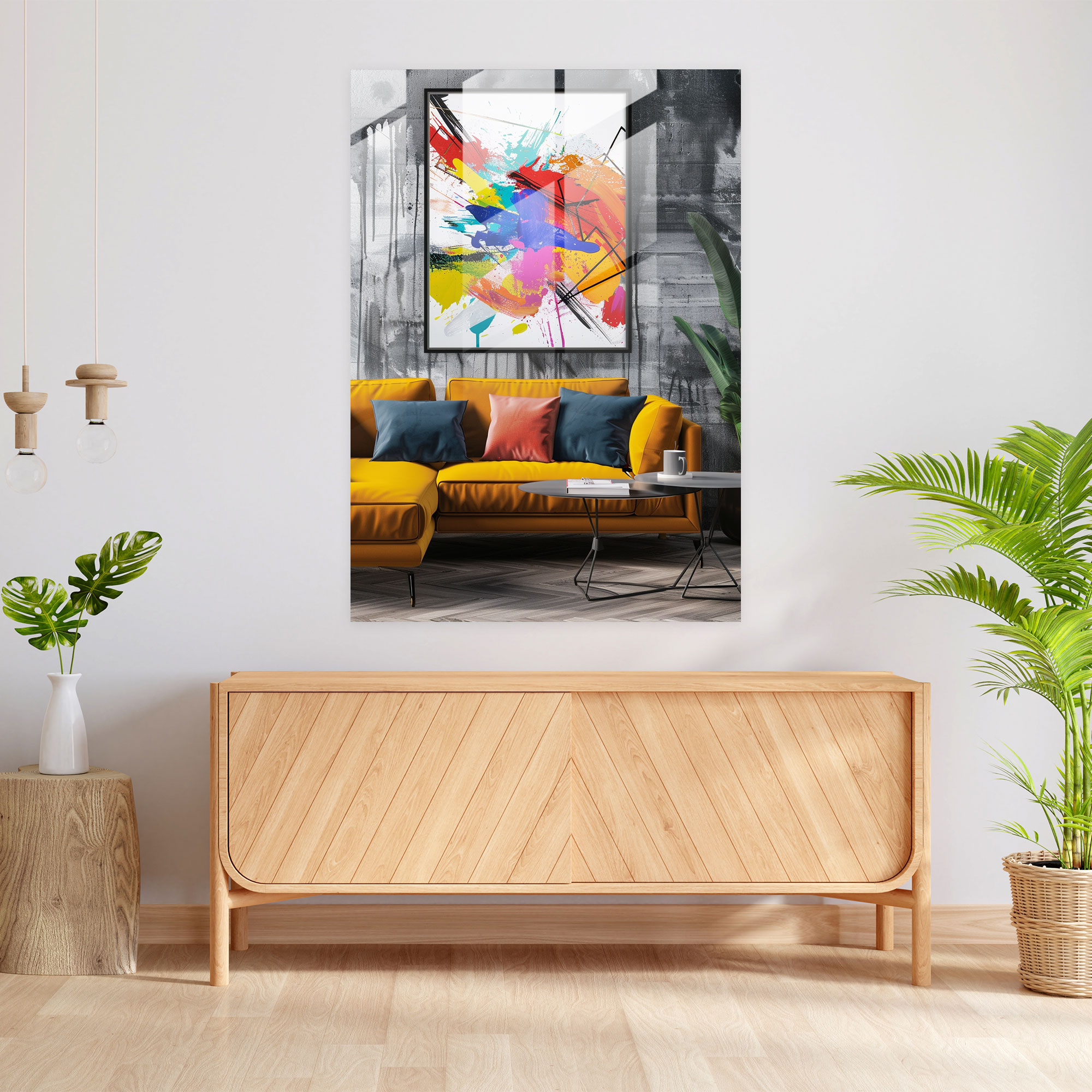 Action Painting Glass Print - Vibrant Abstract Shapes And Splatters - Action Painting, Modern Art, Action Painting, Glass Wall Art