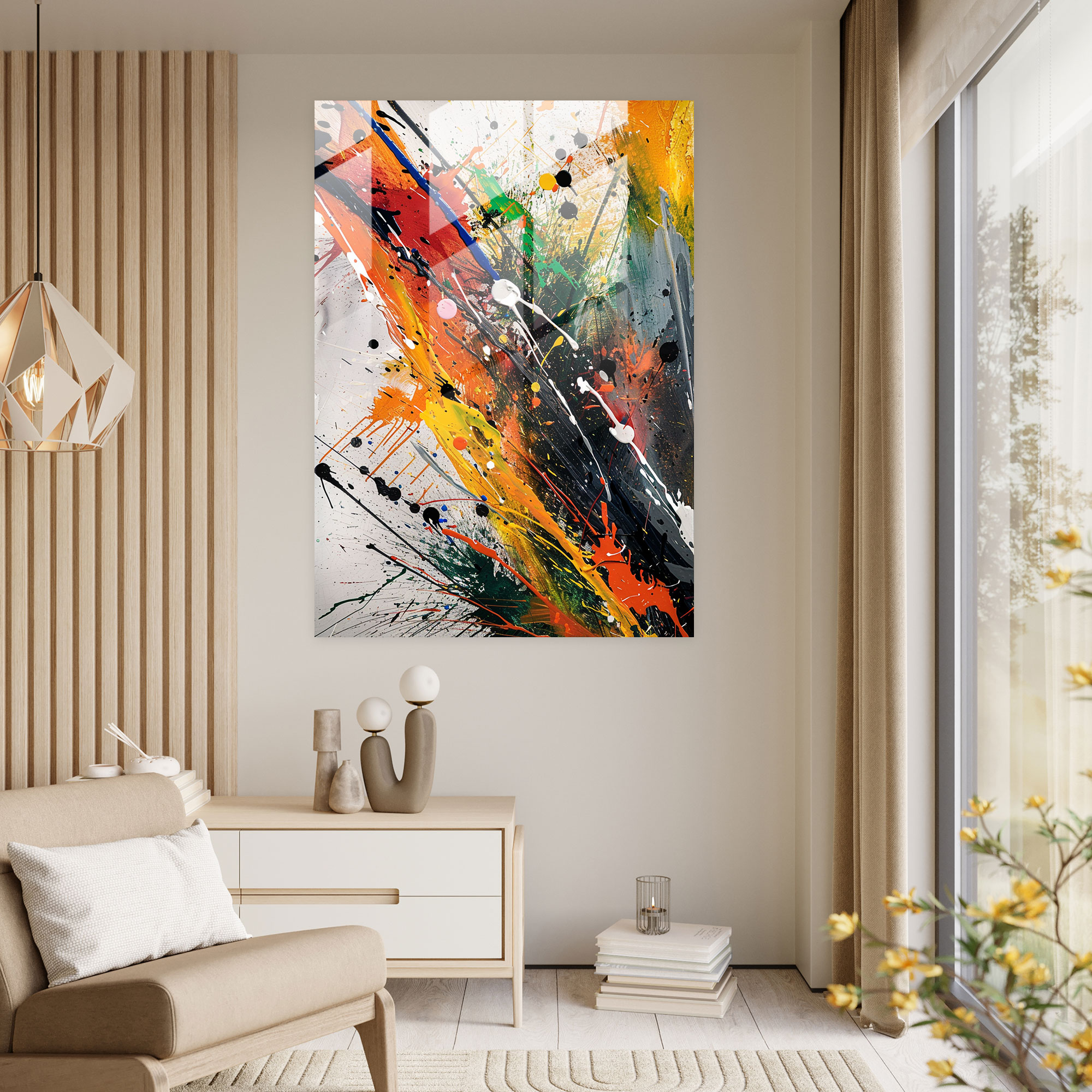 Action Painting Home Decoration - Expressive Splashes And Drips - Action Painting, Action Painting, Glass Print, Home Decoration