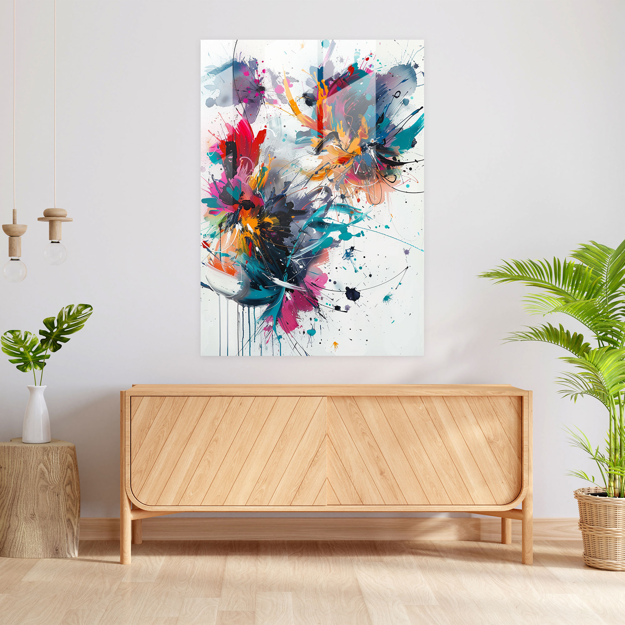 Expressive Splatters Glass Wall Art - Action Painting, Glass Wall Art, Action Painting, Wall Decoration