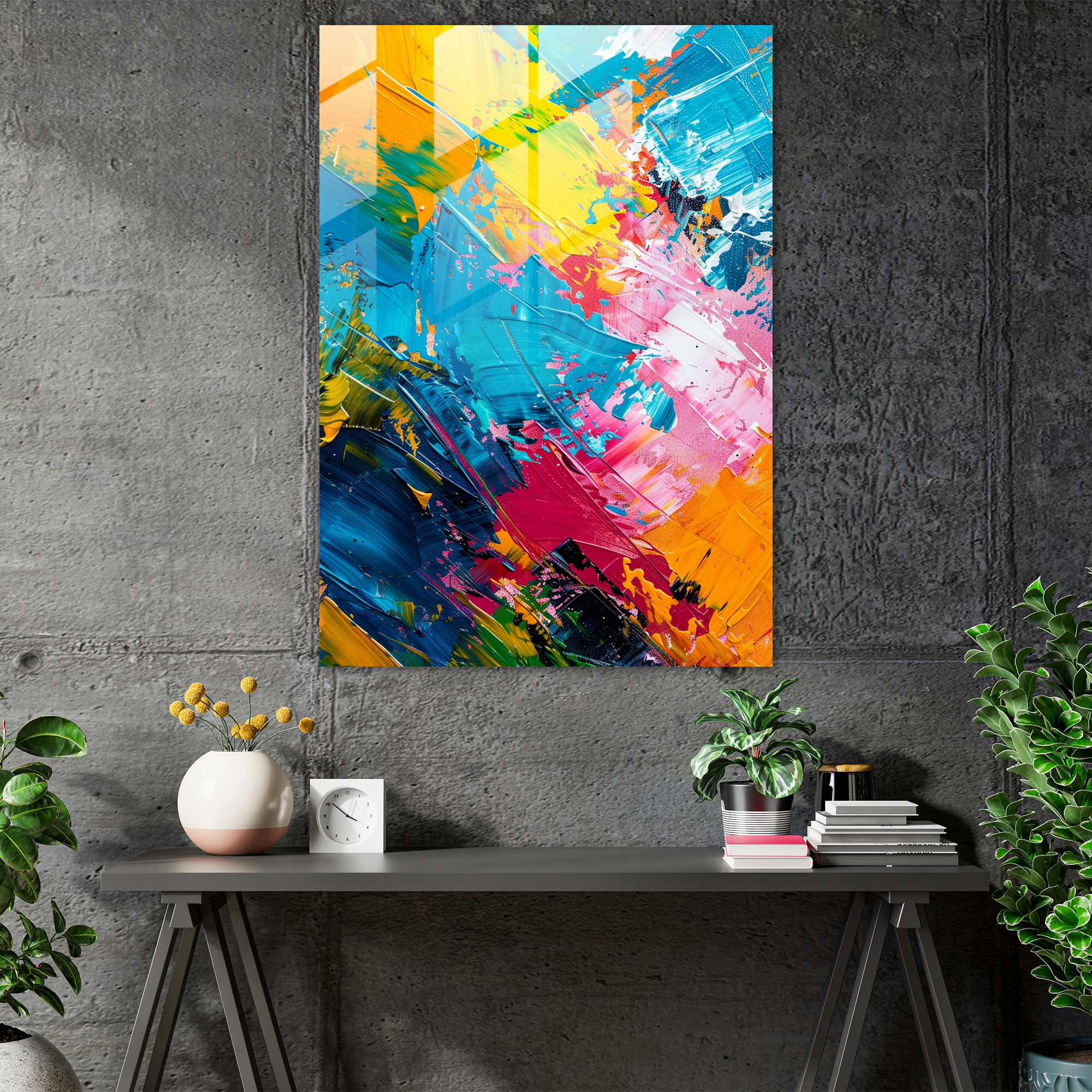 Gestural Marks Glass Print - Action Painting, Modern Art, Home Decoration, Glass Print