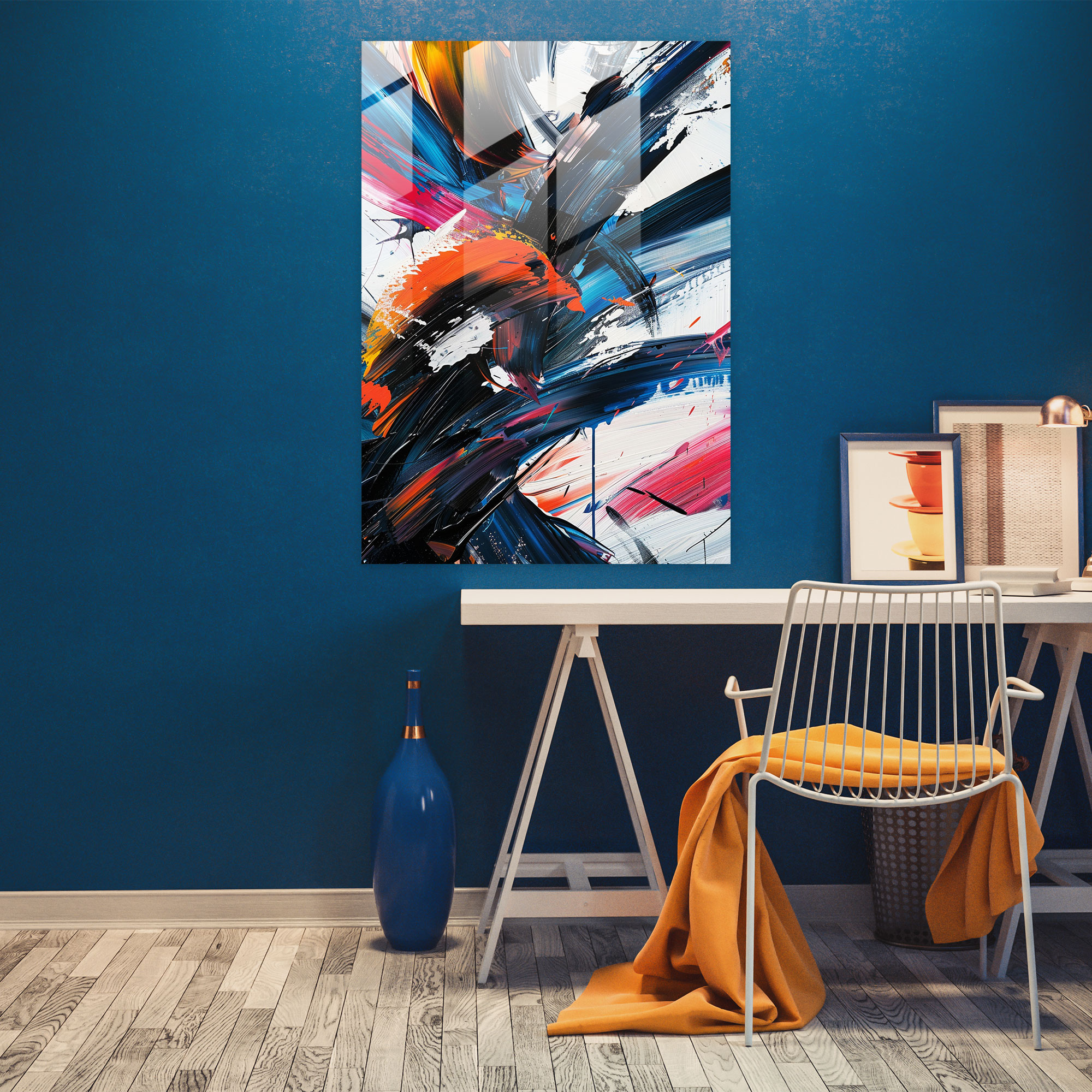 Chaotic Action Painting Glass Wall Art - Action Painting, Modern Art, Glass Wall Art, Energetic