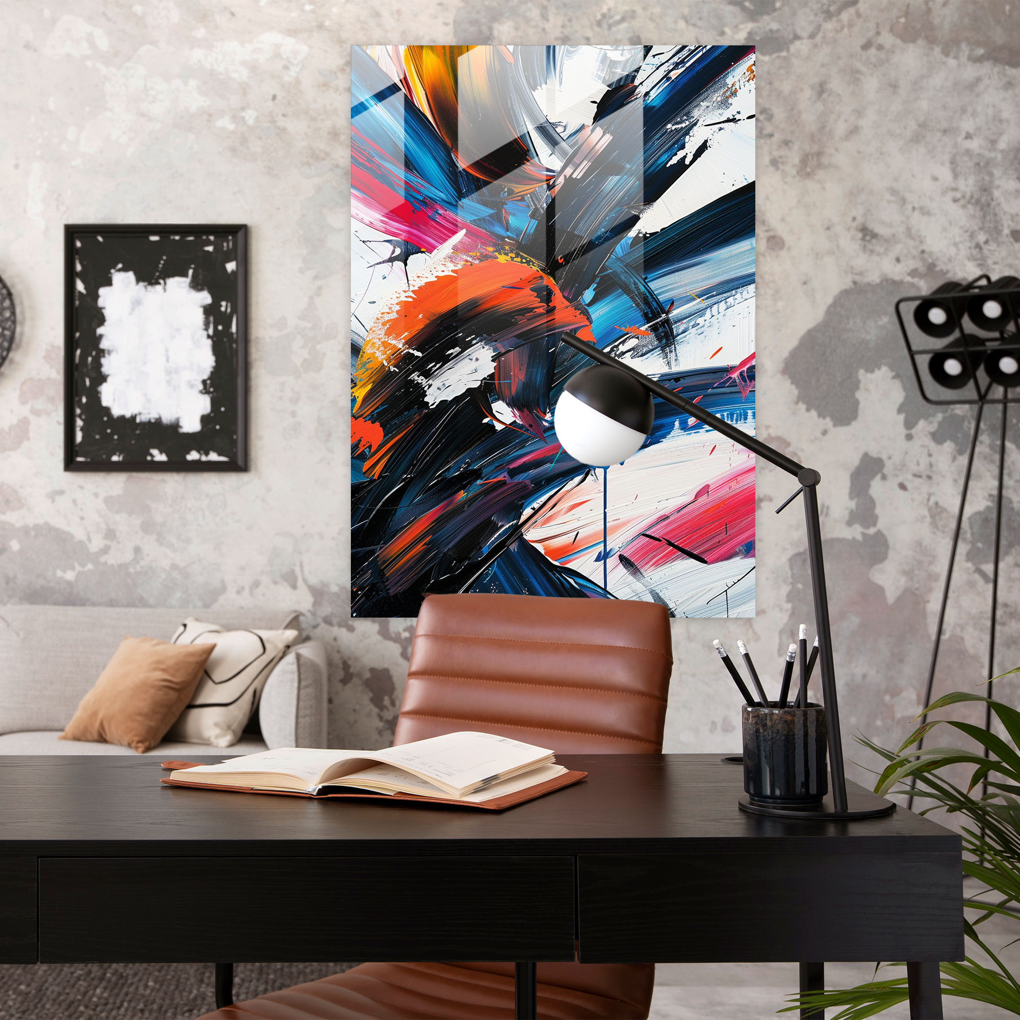Chaotic Action Painting Glass Wall Art - Action Painting, Modern Art, Glass Wall Art, Energetic