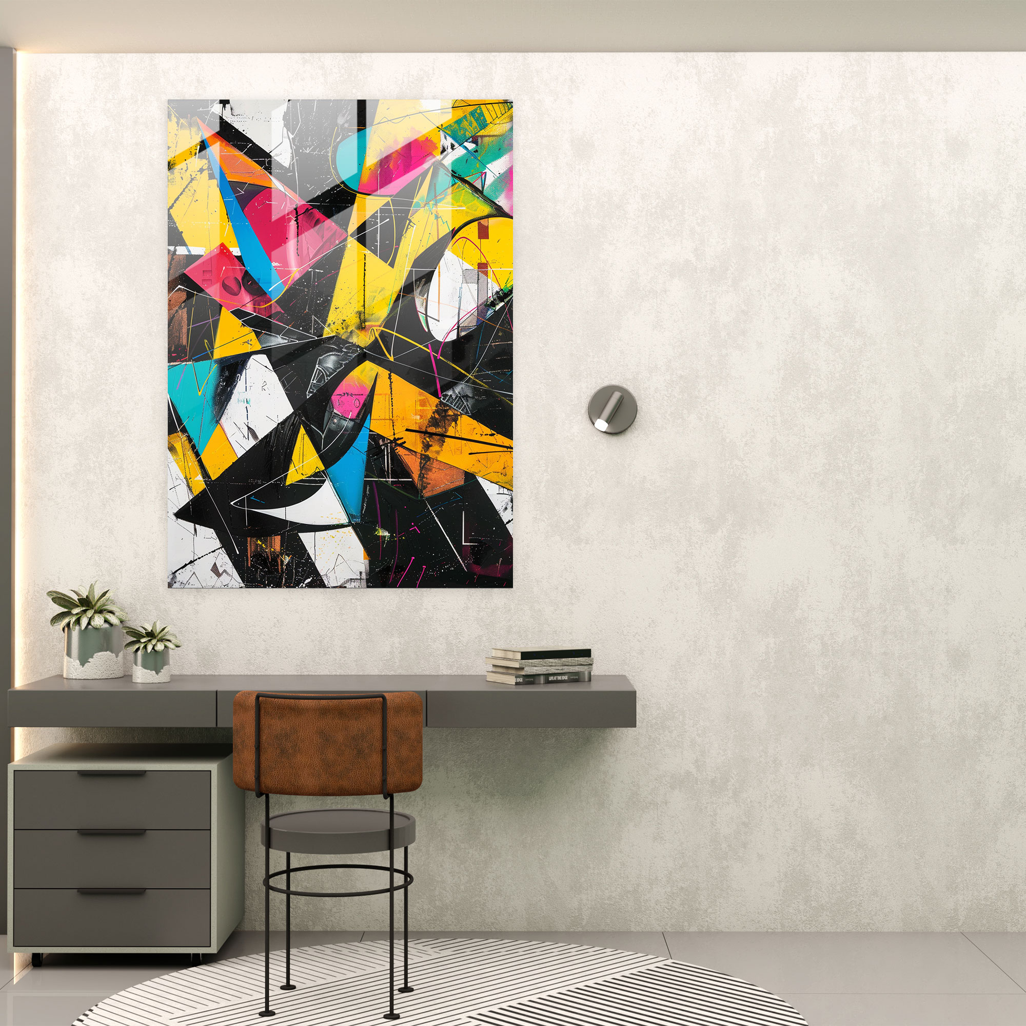 Geometric Action Painting Glass Art - Action Painting, Modern Art, Geometric Shapes, Bold Lines