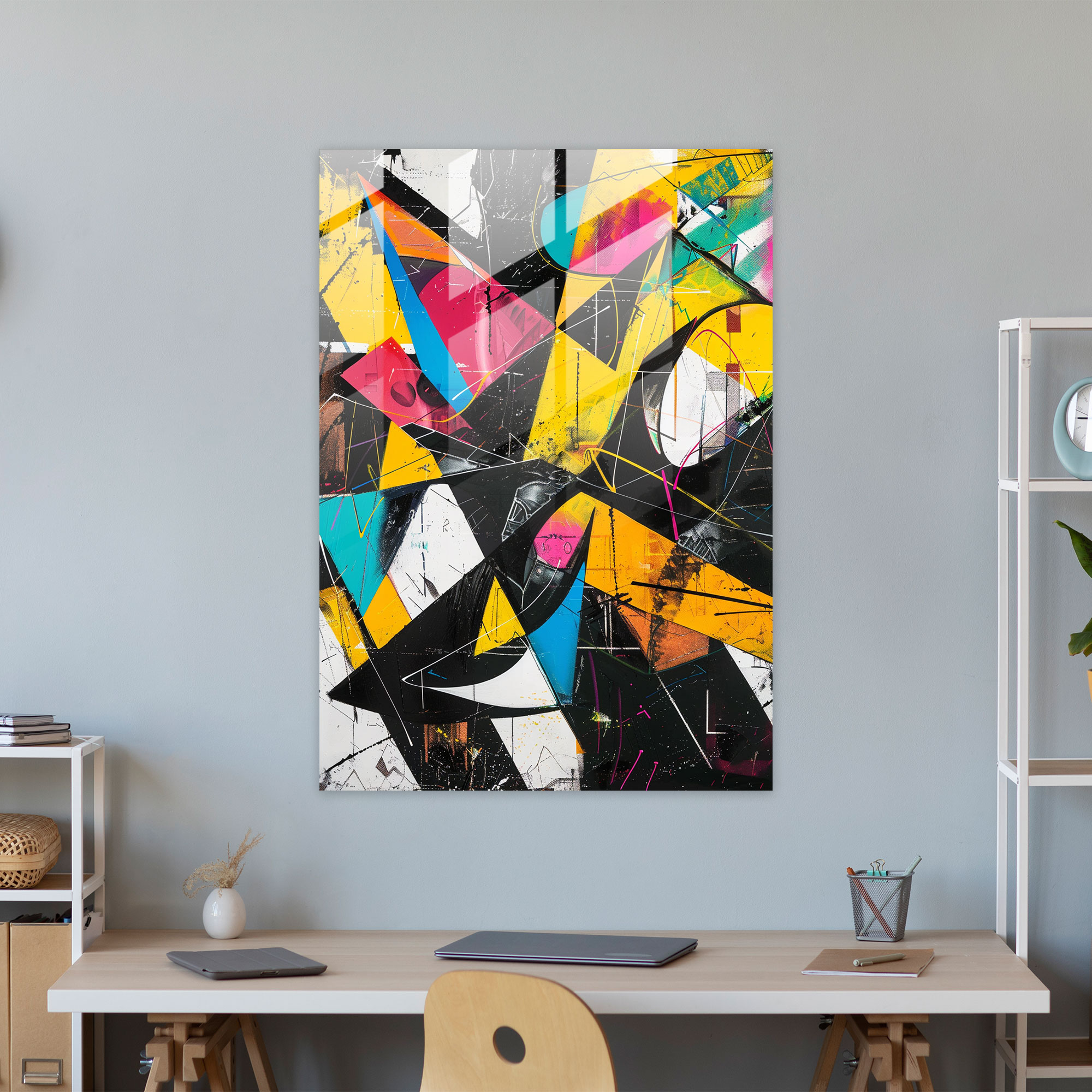 Geometric Action Painting Glass Art - Action Painting, Modern Art, Geometric Shapes, Bold Lines