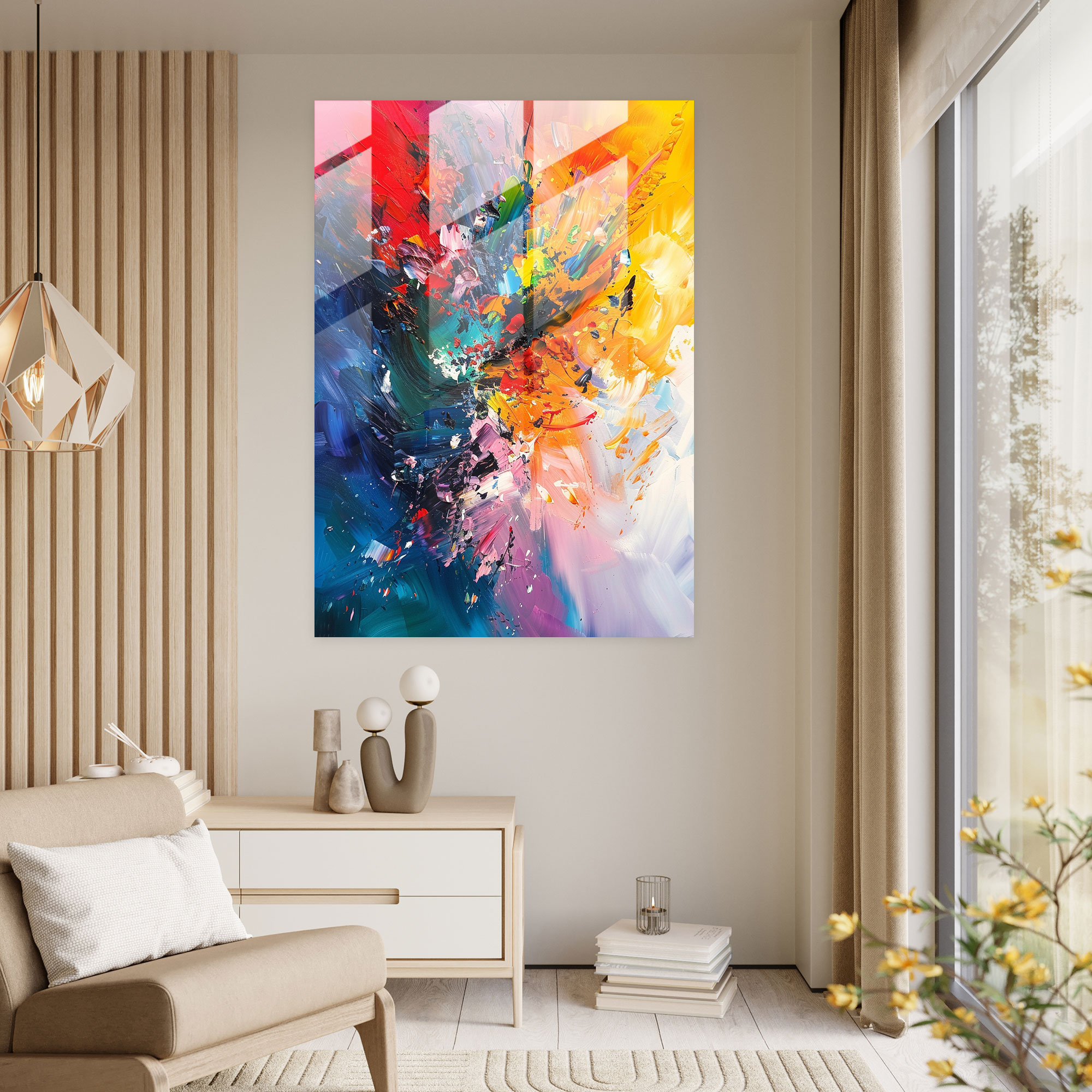 Vibrant Action Painting Glass Print - Action Painting, Home Decoration, Abstract Expression, Wall Decoration