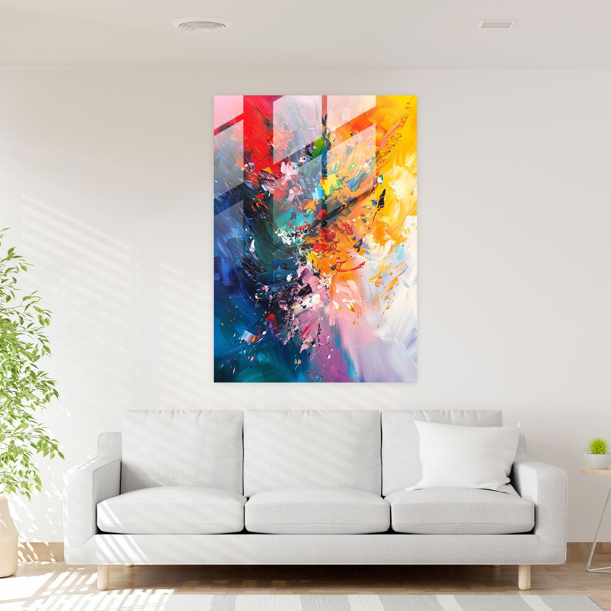 Vibrant Action Painting Glass Print - Action Painting, Home Decoration, Abstract Expression, Wall Decoration
