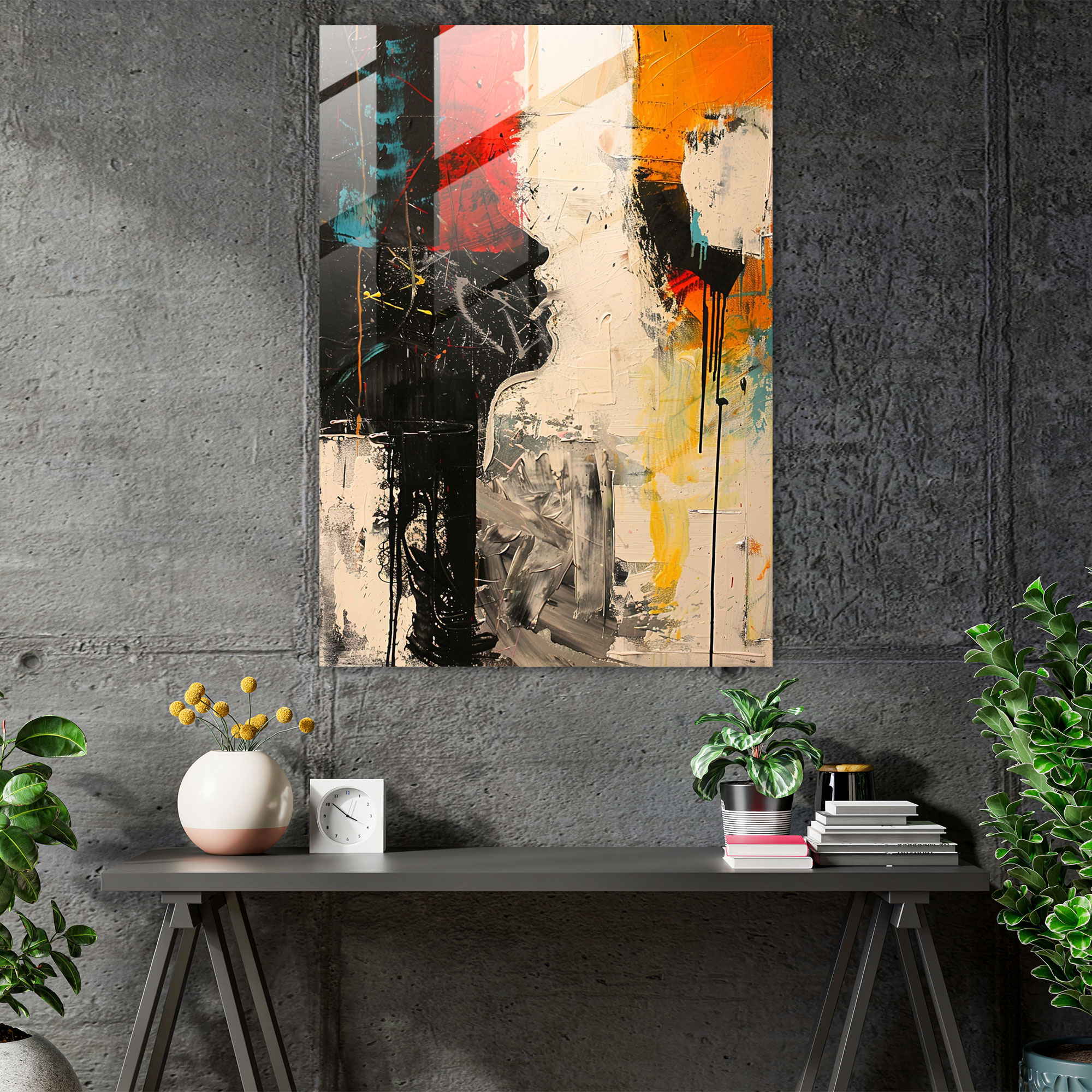 Spontaneous Action Painting Glass Print - Action Painting, Glass Print, Spontaneous Marks, Modern Art