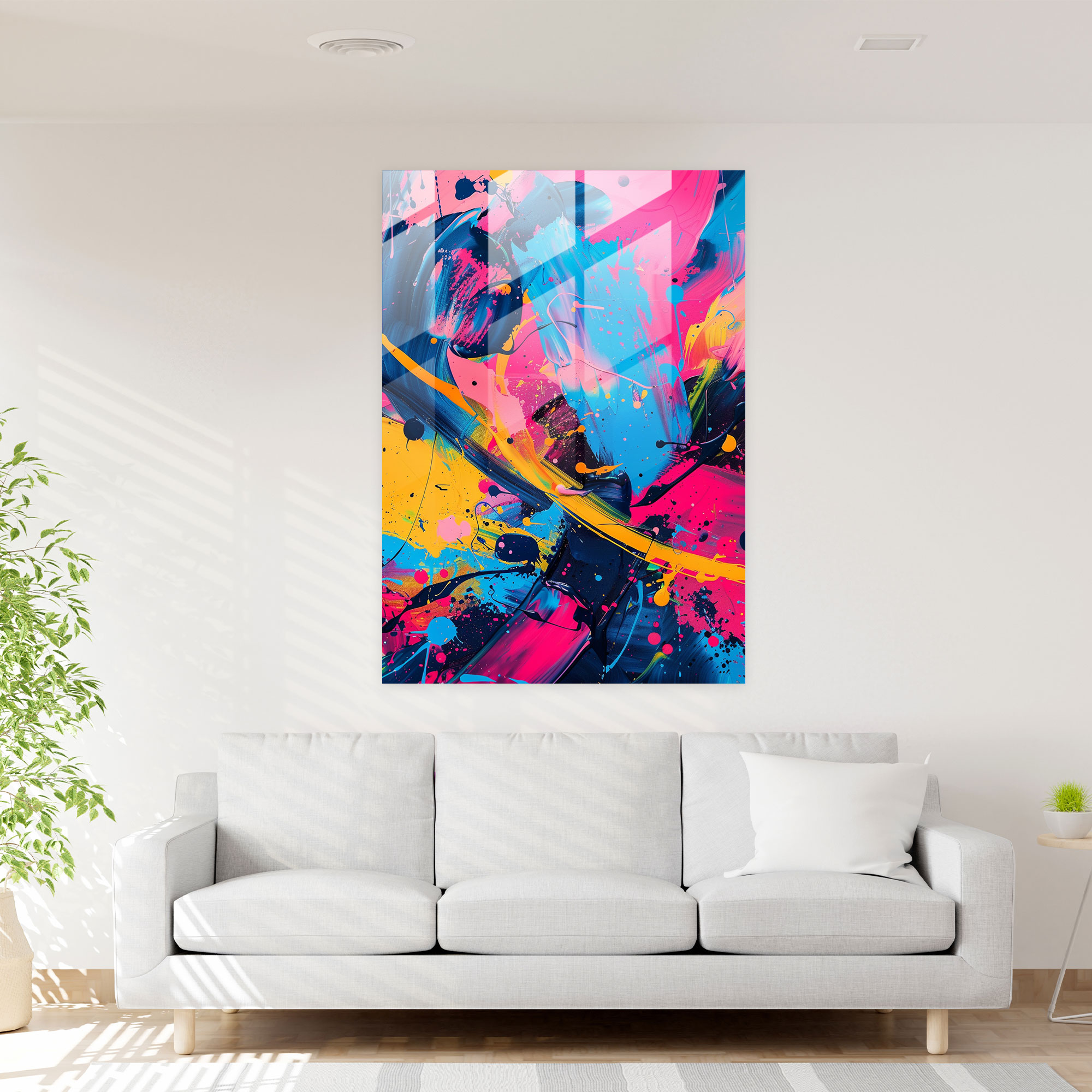 Neon Explosion Glass Print - Action Painting, Glass Print, Modern Art, Abstract Art