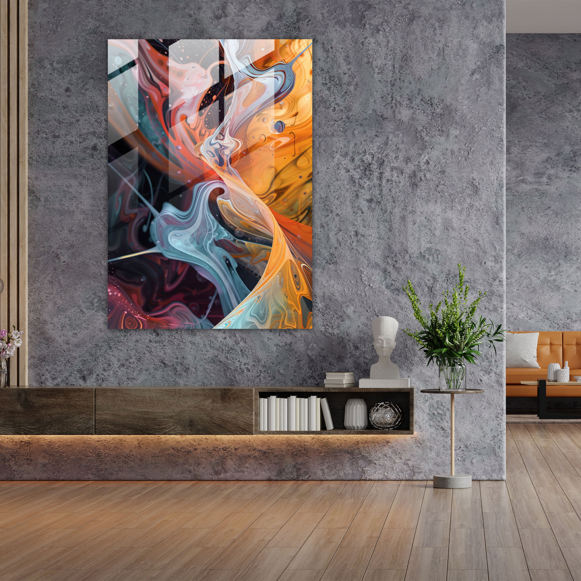 Organic Flow Glass Art - Action Painting, Wall Decoration, Flowing Lines, Organic Shapes