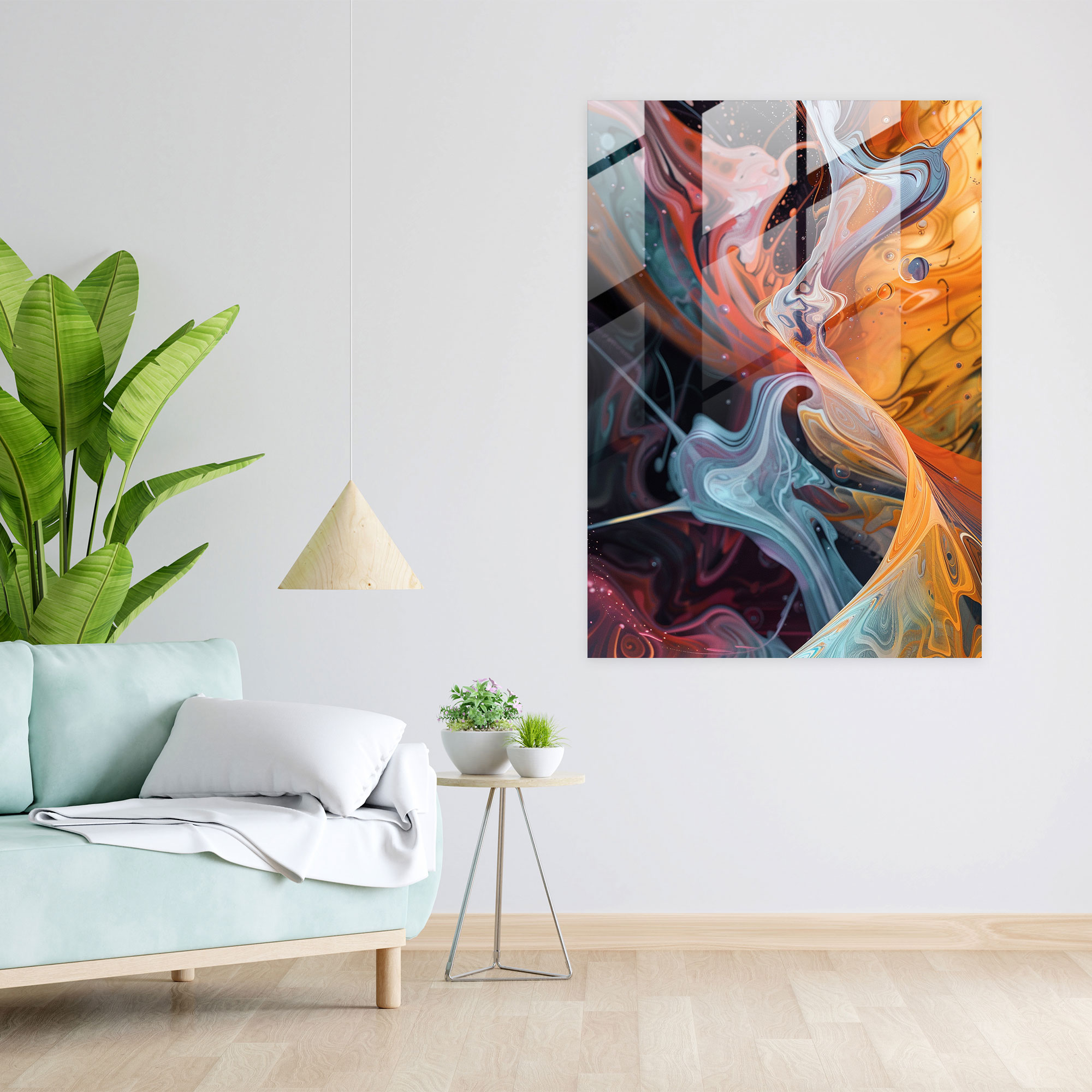 Organic Flow Glass Art - Action Painting, Wall Decoration, Flowing Lines, Organic Shapes