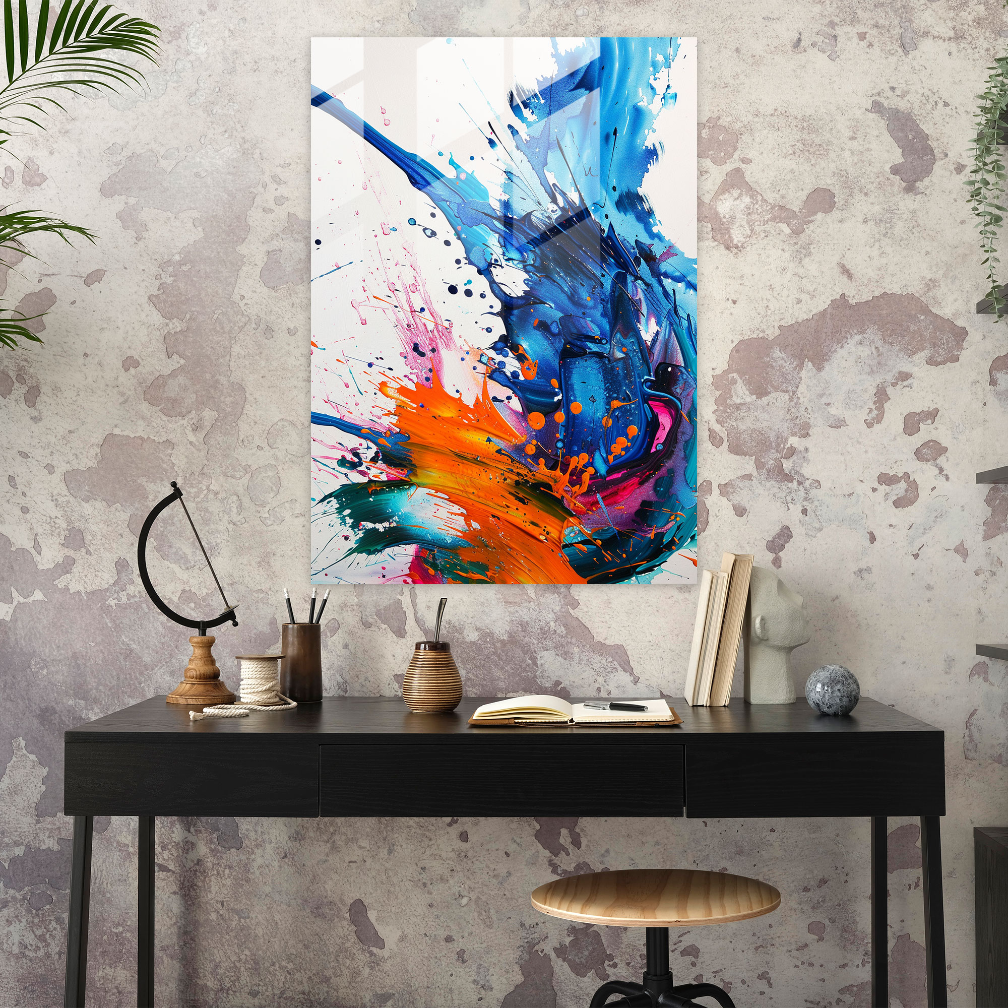 Dynamic Action Painting Glass Wall Art - Action Painting, Wall Decoration, Modern Art, Glass Wall Art