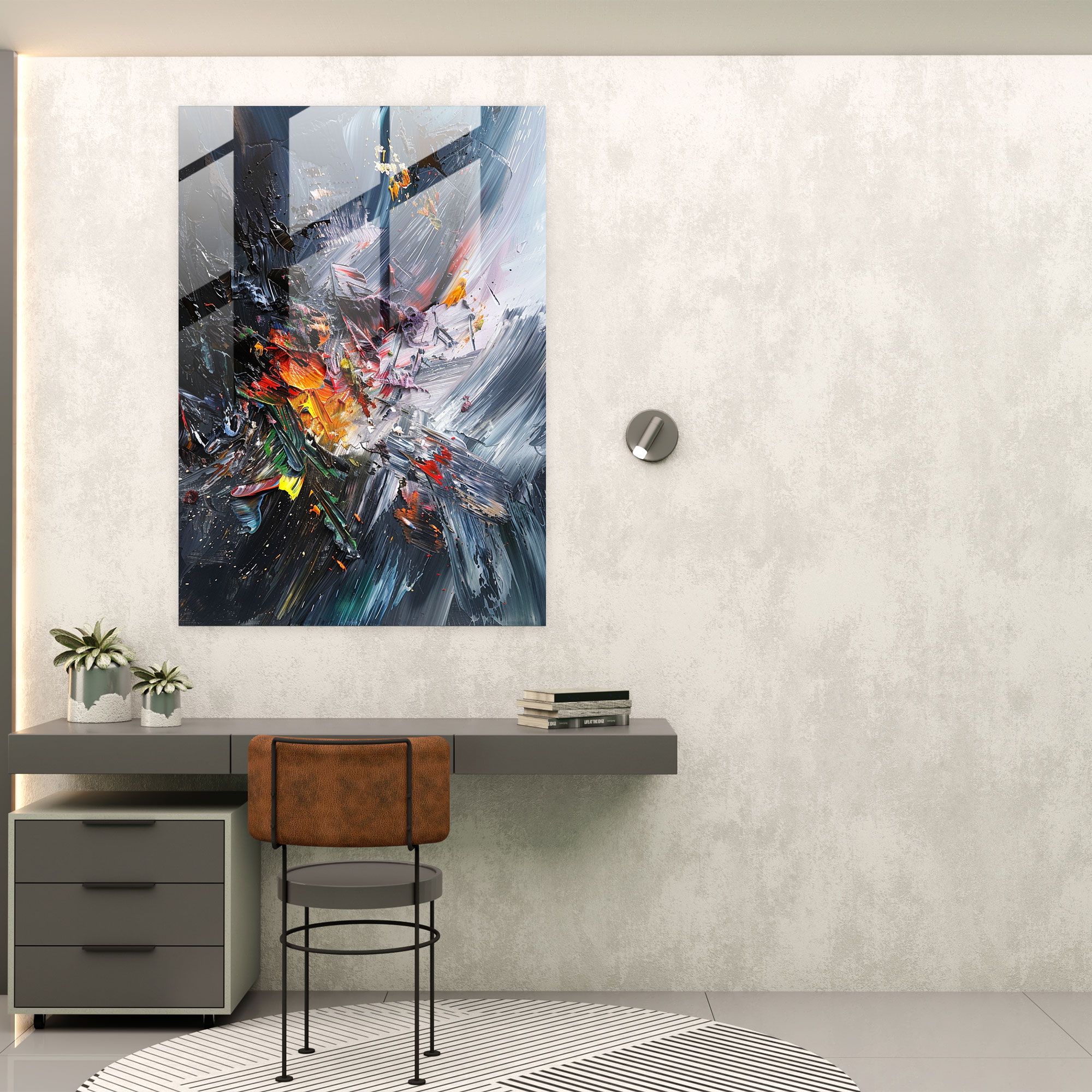 Chaotic Layers Glass Print - Action Painting, Home Decoration, Modern Art, Wall Decoration