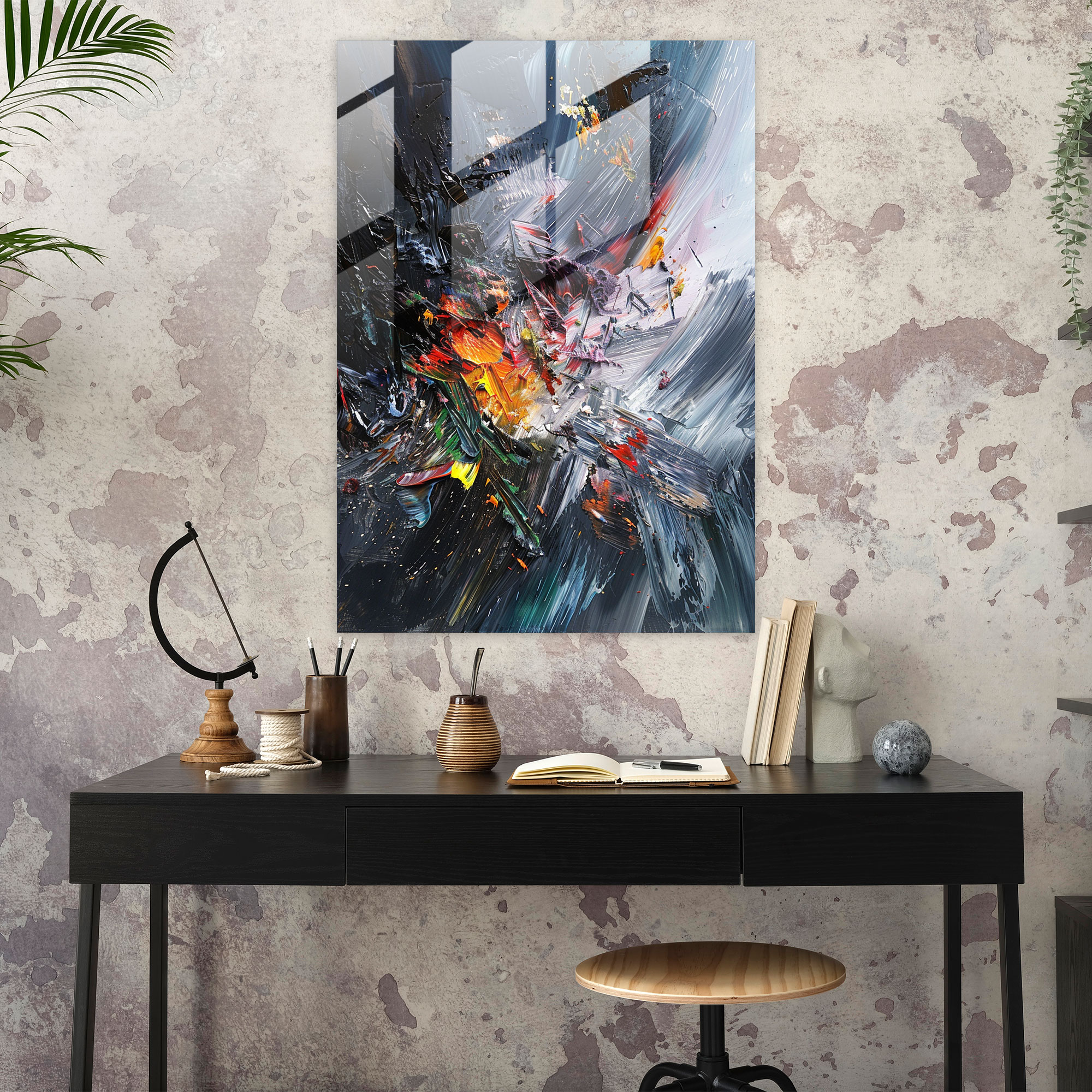 Chaotic Layers Glass Print - Action Painting, Home Decoration, Modern Art, Wall Decoration